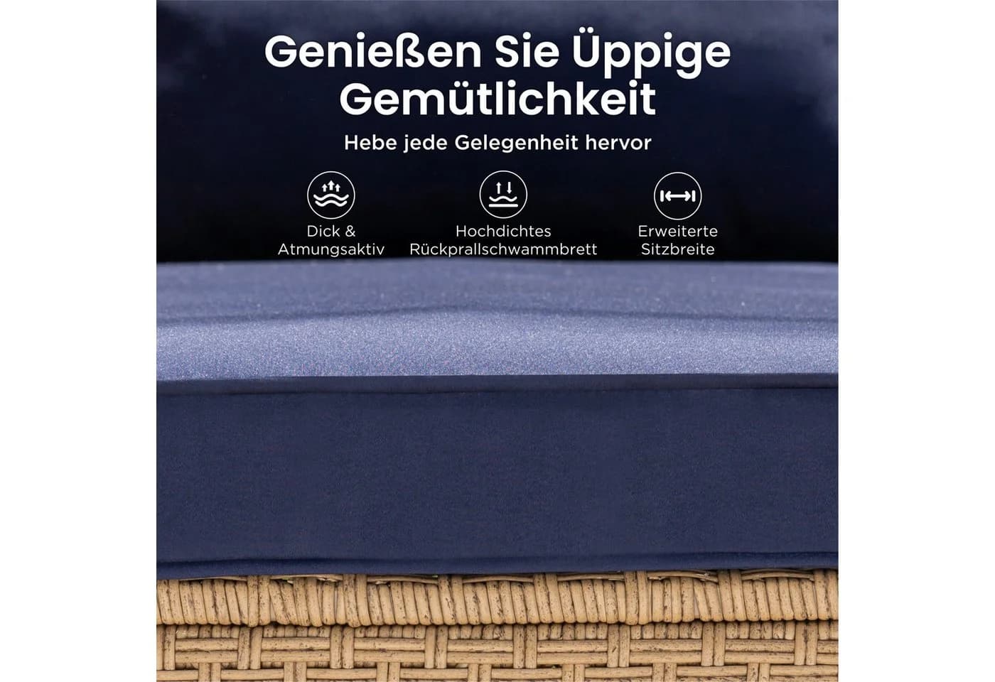 PHI VILLA Gartenlounge-Set 4-tlg. Beige/Dunkelblau PE Rattan - Bild 4