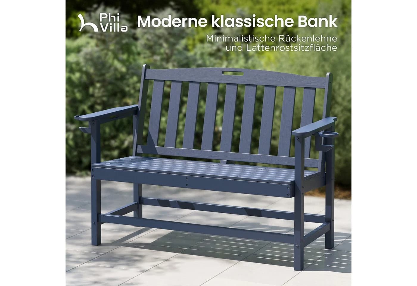 PHI VILLA Gartenbank Schwarz Marineblau HDPE