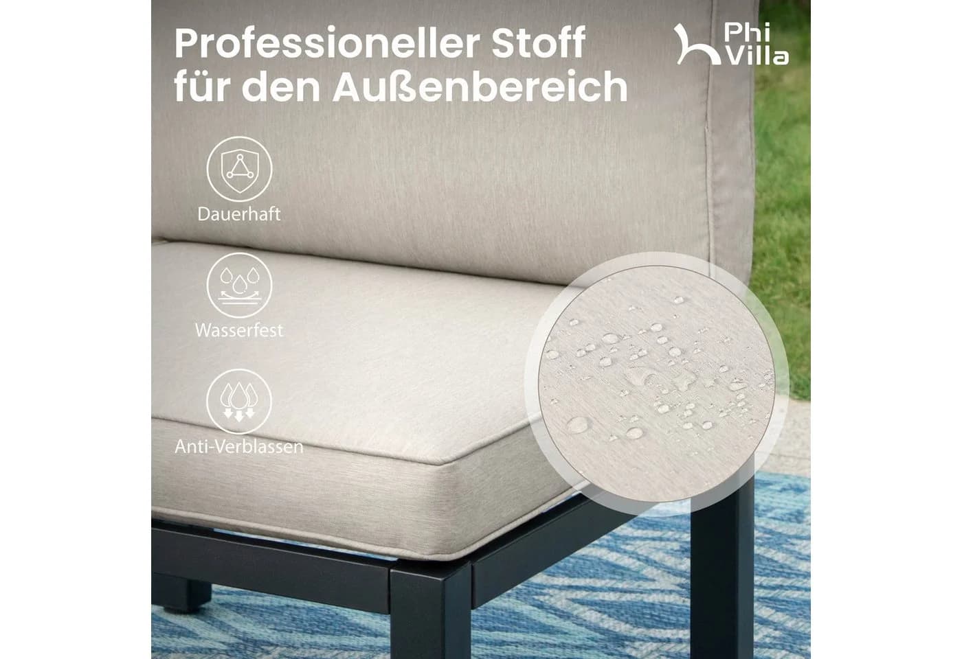 PHI VILLA Gartenlounge-Set Beige Metall mit Kissen