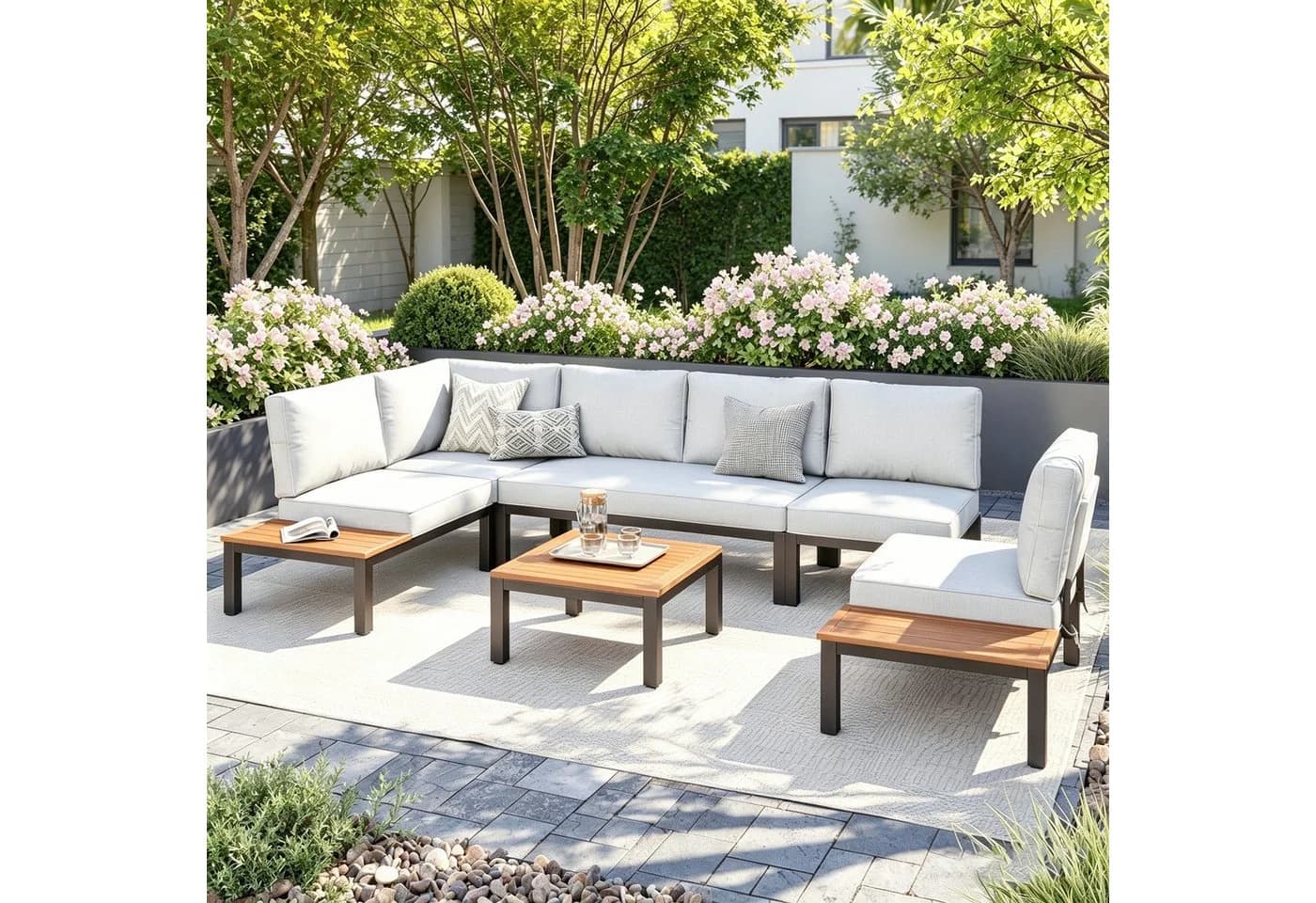 PHI VILLA Gartenlounge-Set Beige-Grau Wetterfest mit Kissen - Bild 2