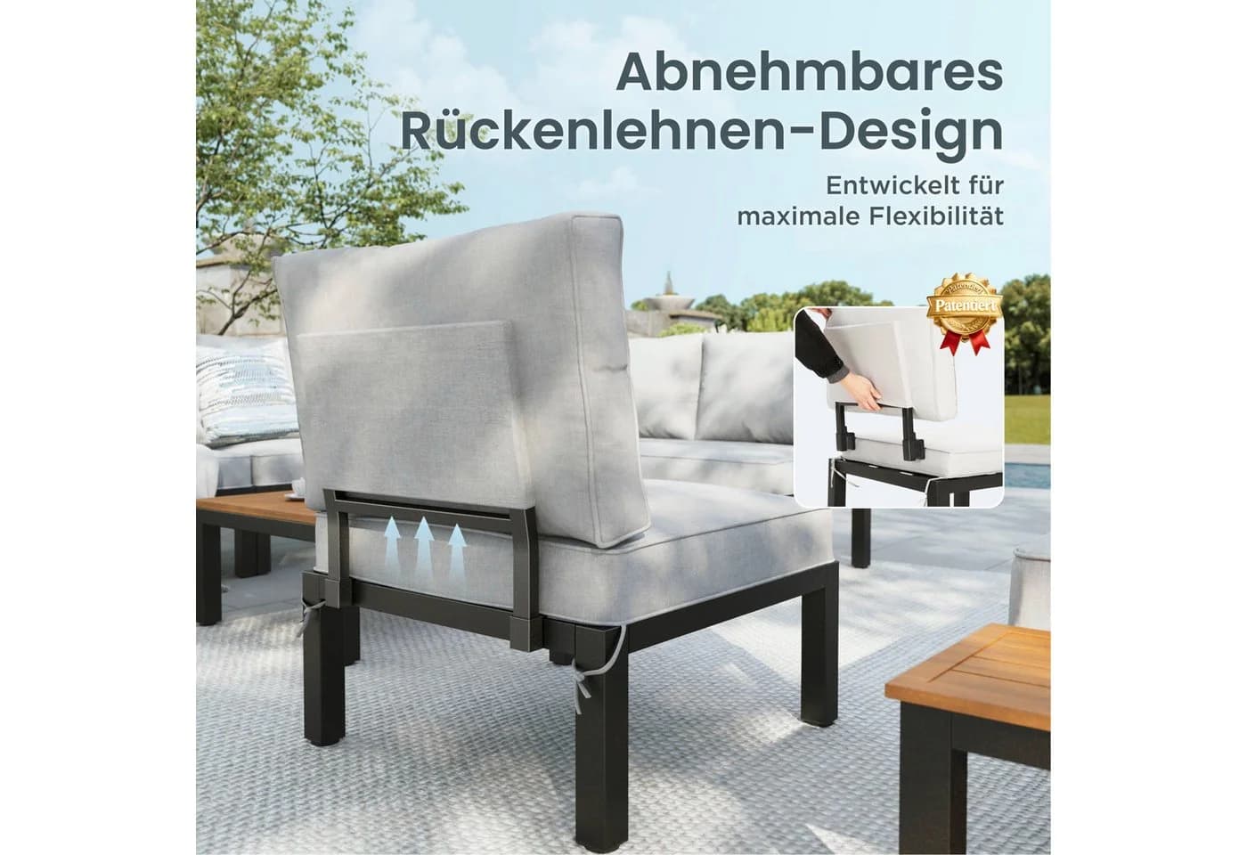 PHI VILLA Gartenlounge-Set Beige-Grau Wetterfest mit Kissen - Bild 3