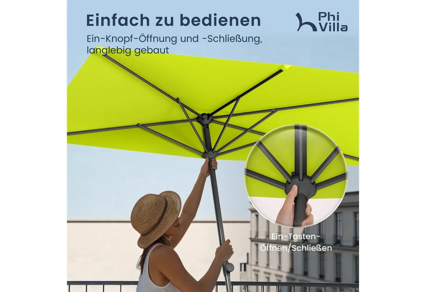 PHI VILLA Balkonschirm Grün Höhenverstellbar mit Klemme - Bild 3