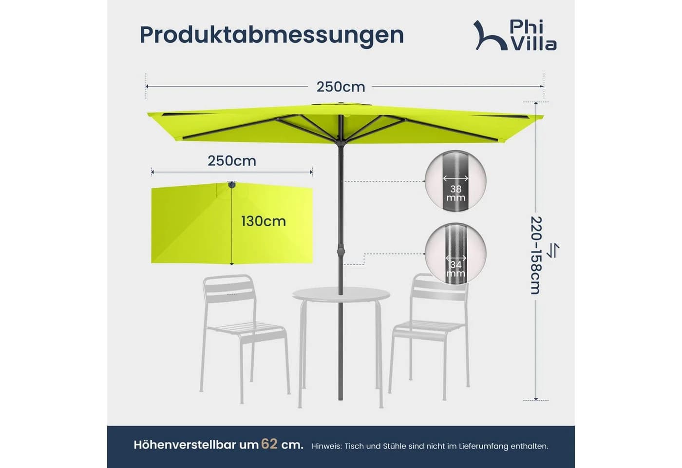 PHI VILLA Balkonschirm Grün Höhenverstellbar mit Klemme - Bild 5