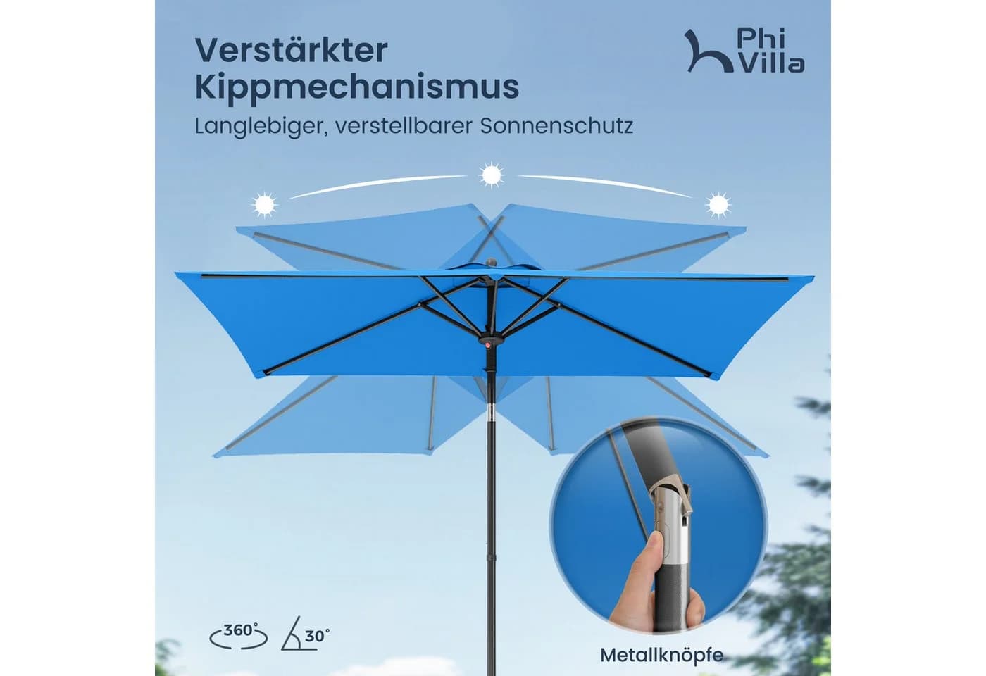 PHI VILLA Balkonschirm Blau mit Klemme UV50+ - Bild 3