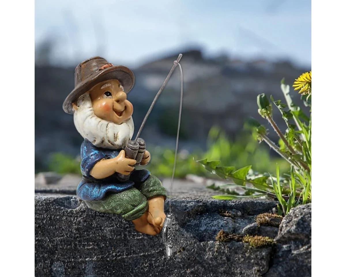 FOUORTUNATE-BEE Gartenzwerg Angler Figur Deko Harz Gartenfigur