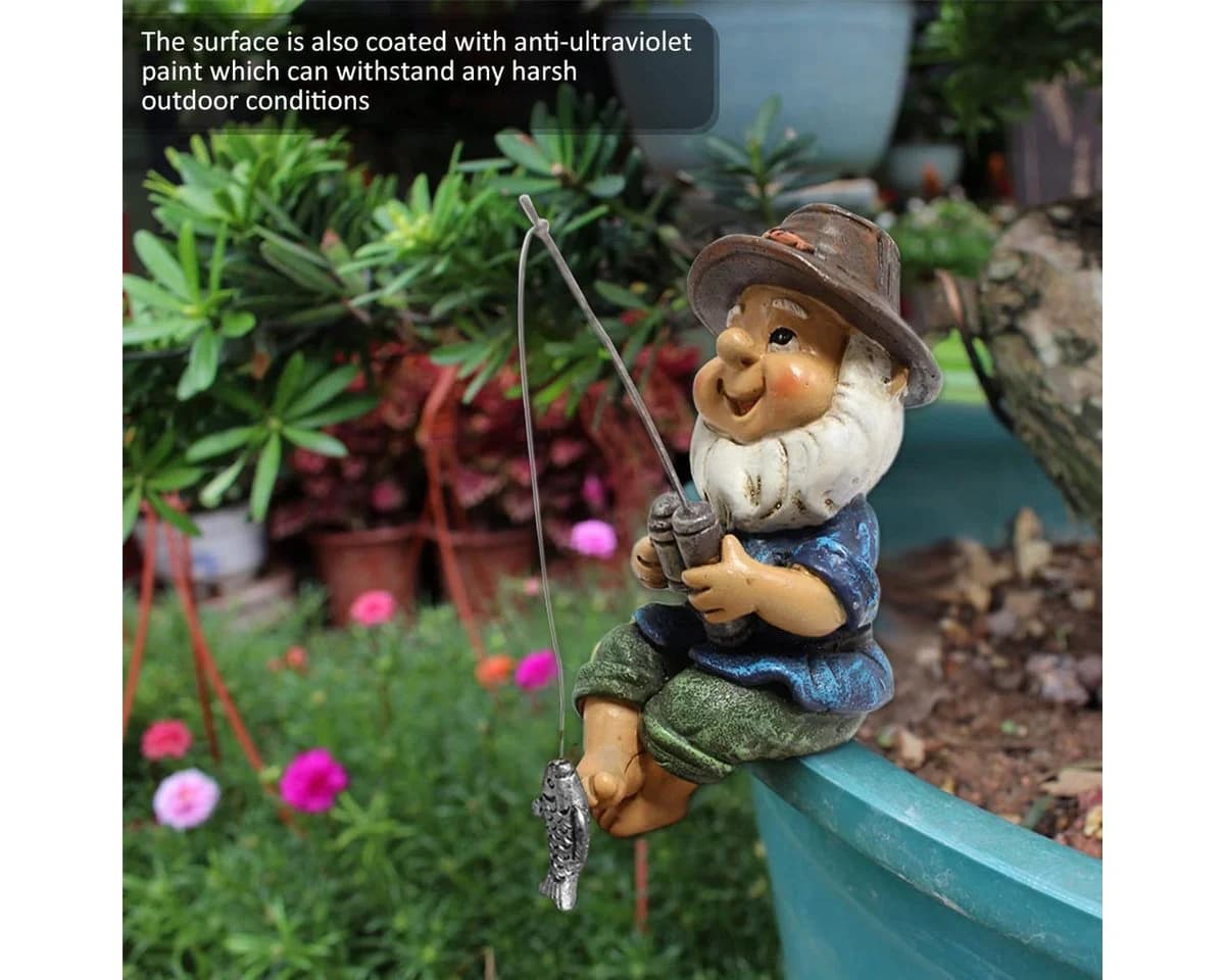 FOUORTUNATE-BEE Gartenzwerg Angler Figur Deko Harz Gartenfigur - Bild 3