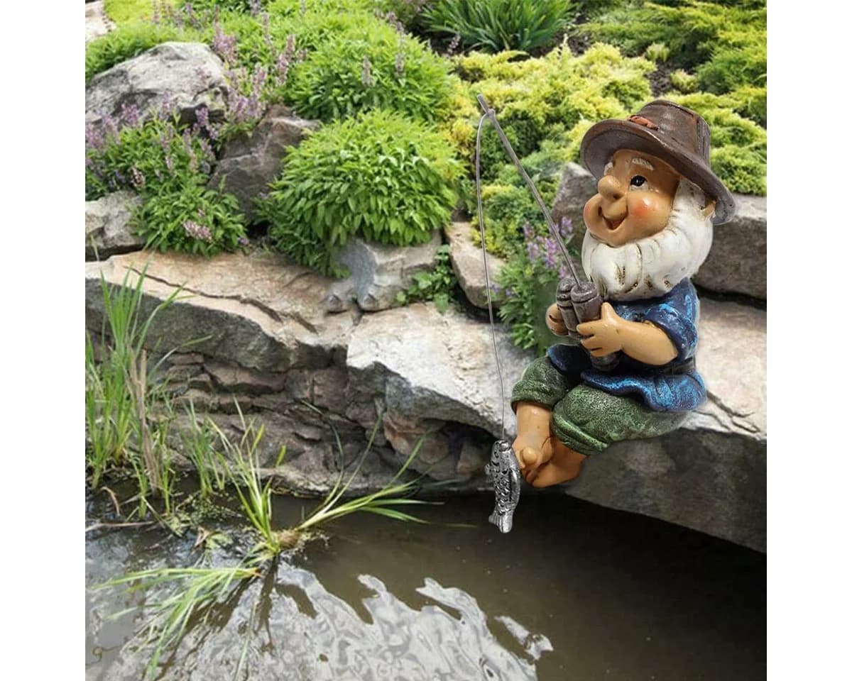 FOUORTUNATE-BEE Gartenzwerg Angler Figur Deko Harz Gartenfigur - Bild 4