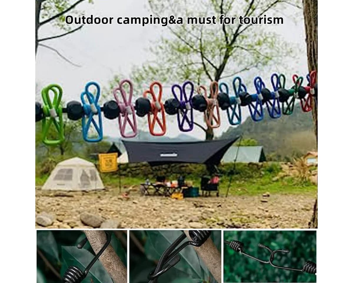 FOUORTUNATE-BEE Camping Wäscheleine mit Klammern, ausziehbar 3,0-3,7m