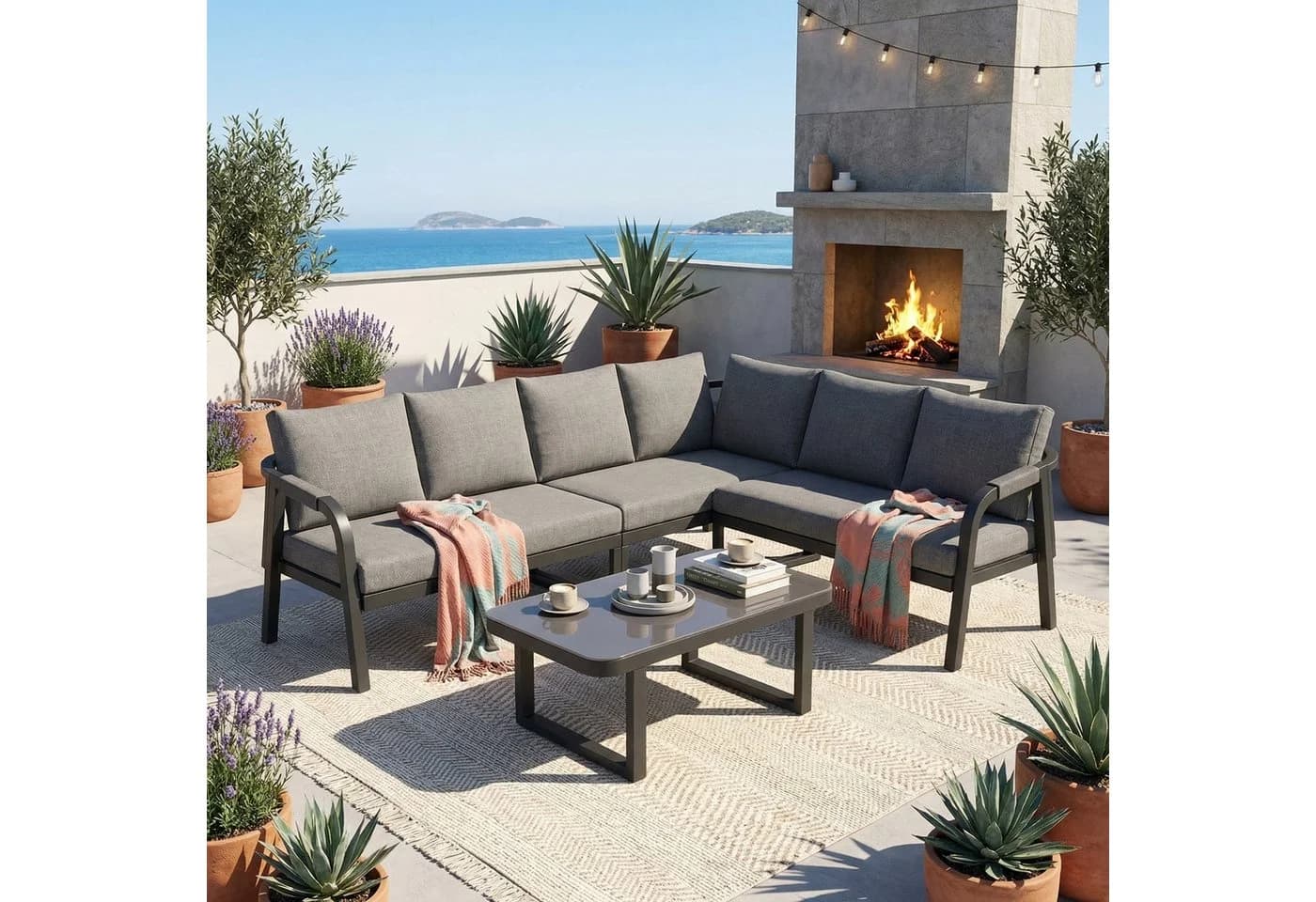 MC Star Gartenlounge-Set 6-Sitzer Grau mit Glas-Couchtisch - Bild 2