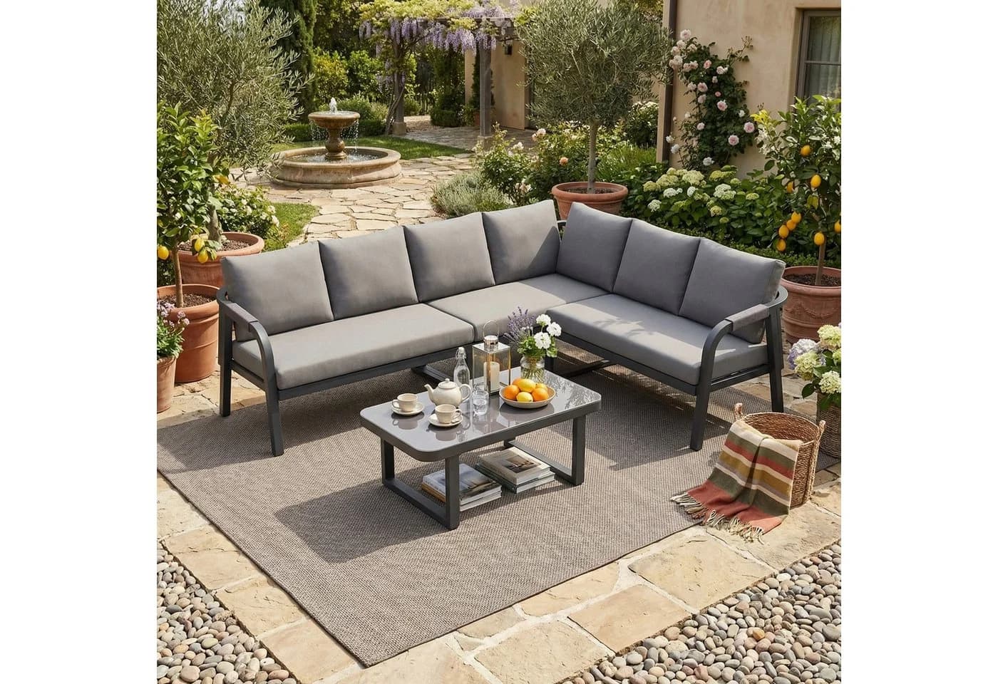 MC Star Gartenlounge-Set 6-Sitzer Grau mit Glas-Couchtisch - Bild 4