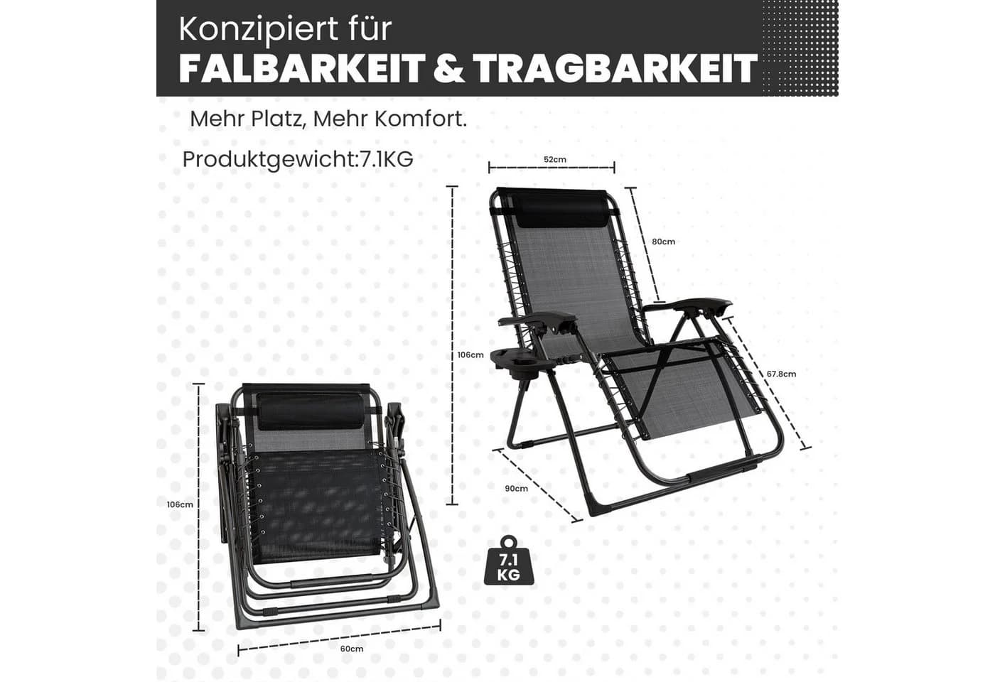 GOTLAND Klappstuhl Stuhl-Set 2er Schwarz Klappbar - Bild 4