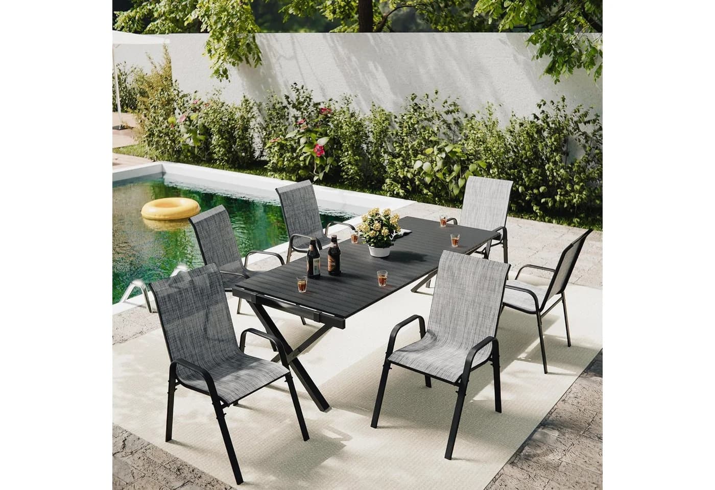 GOTLAND Gartenstuhl Hochlehner 6er Set Grau Schwarz Stapelbar