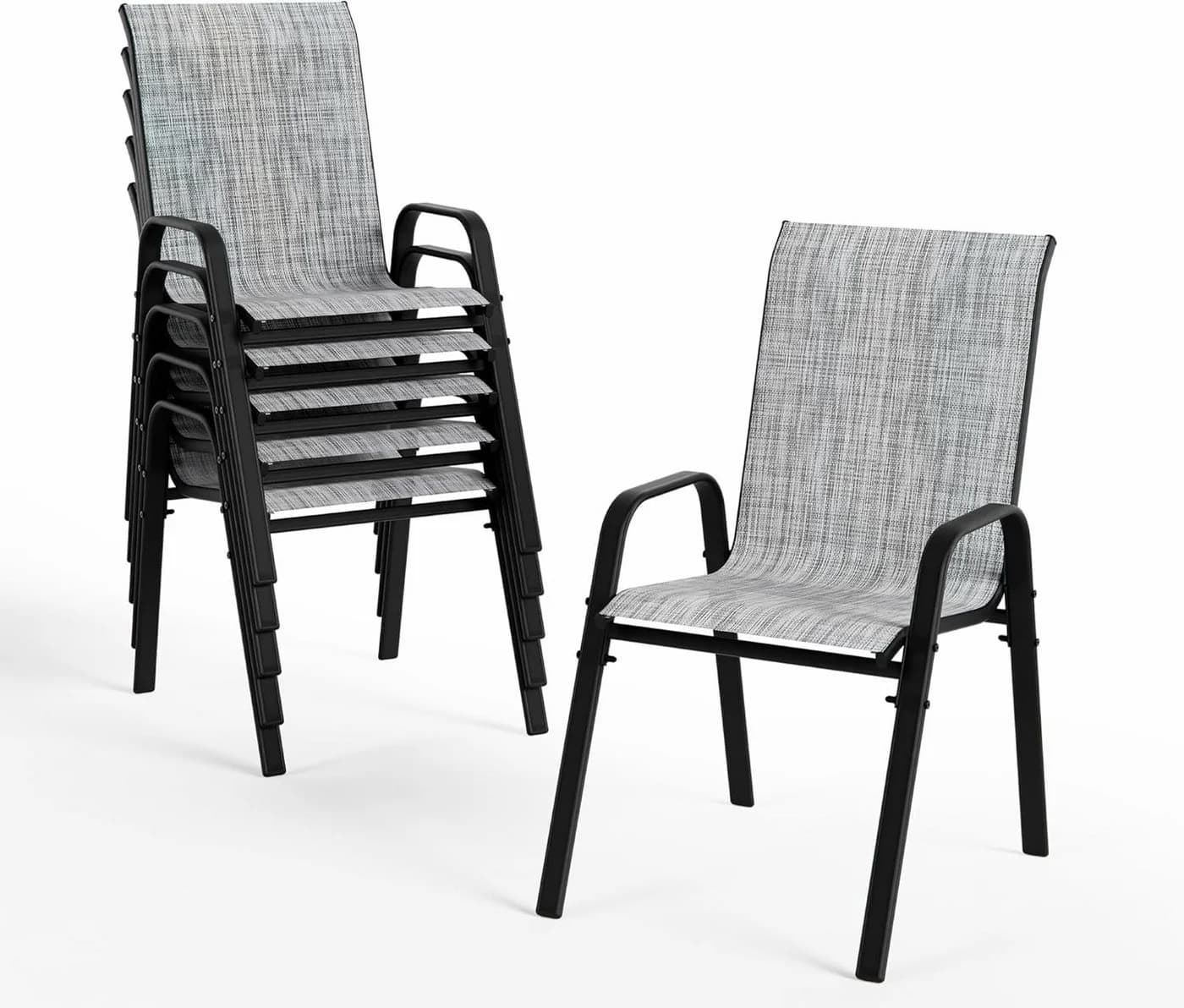 GOTLAND Gartenstuhl Hochlehner 6er Set Grau Schwarz Stapelbar - Bild 2