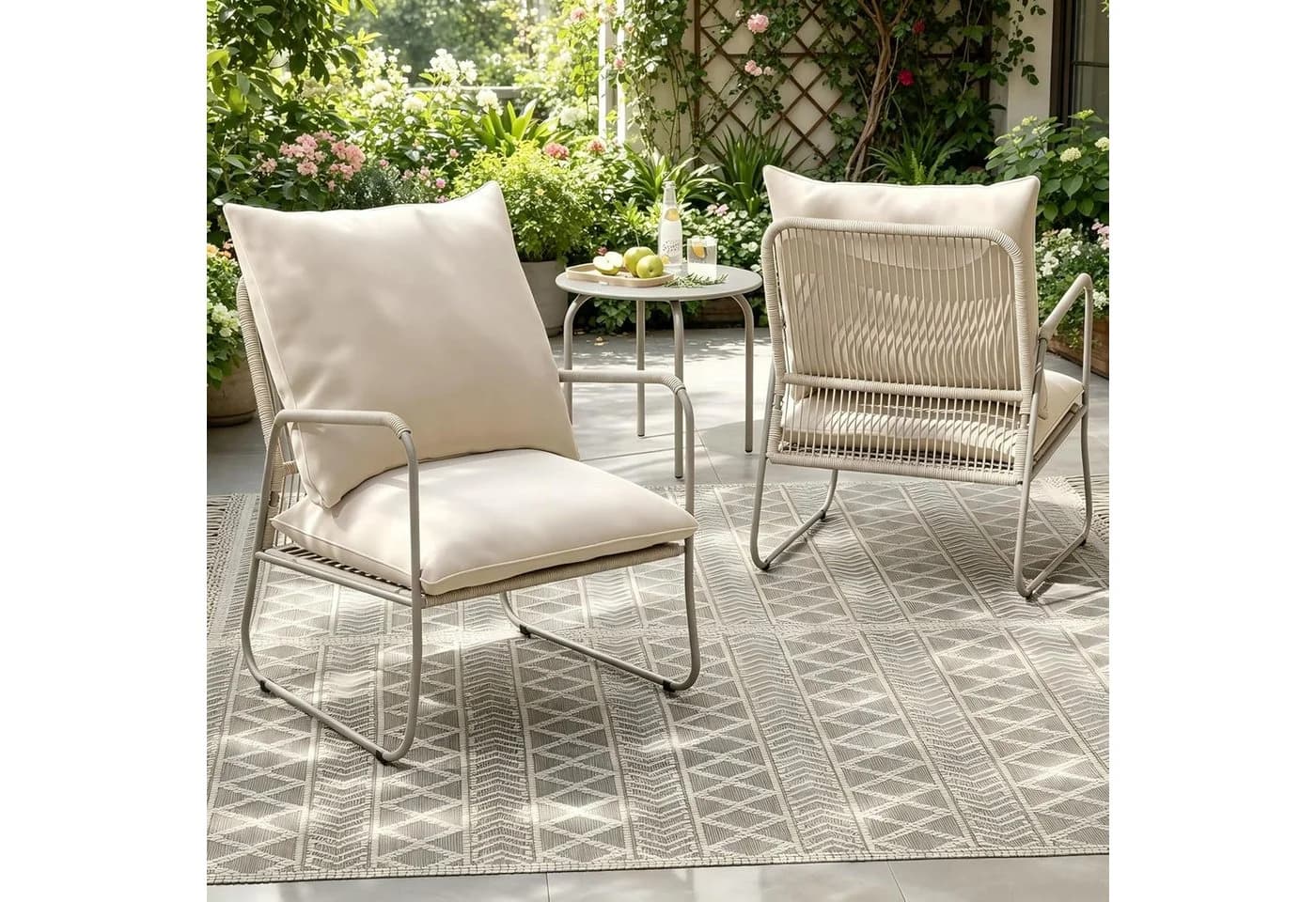 GOTLAND Gartenlounge-Set 3-tlg. Beige PE-Rattan mit Kissen & Tisch - Bild 2