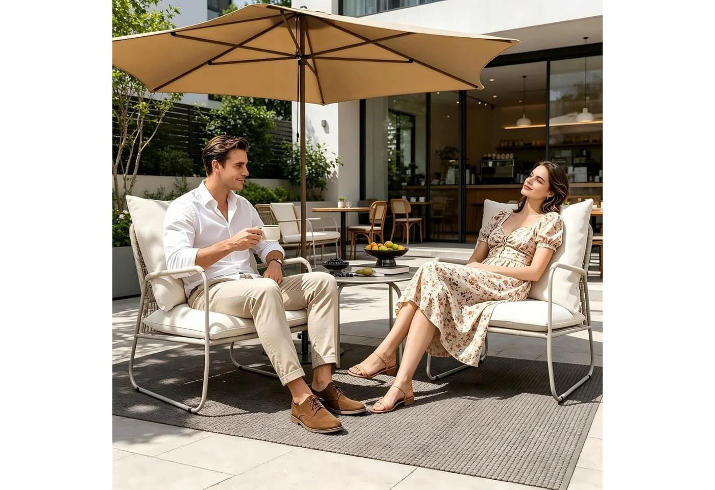 GOTLAND Gartenlounge-Set 3-tlg. Beige PE-Rattan mit Kissen & Tisch - Bild 3