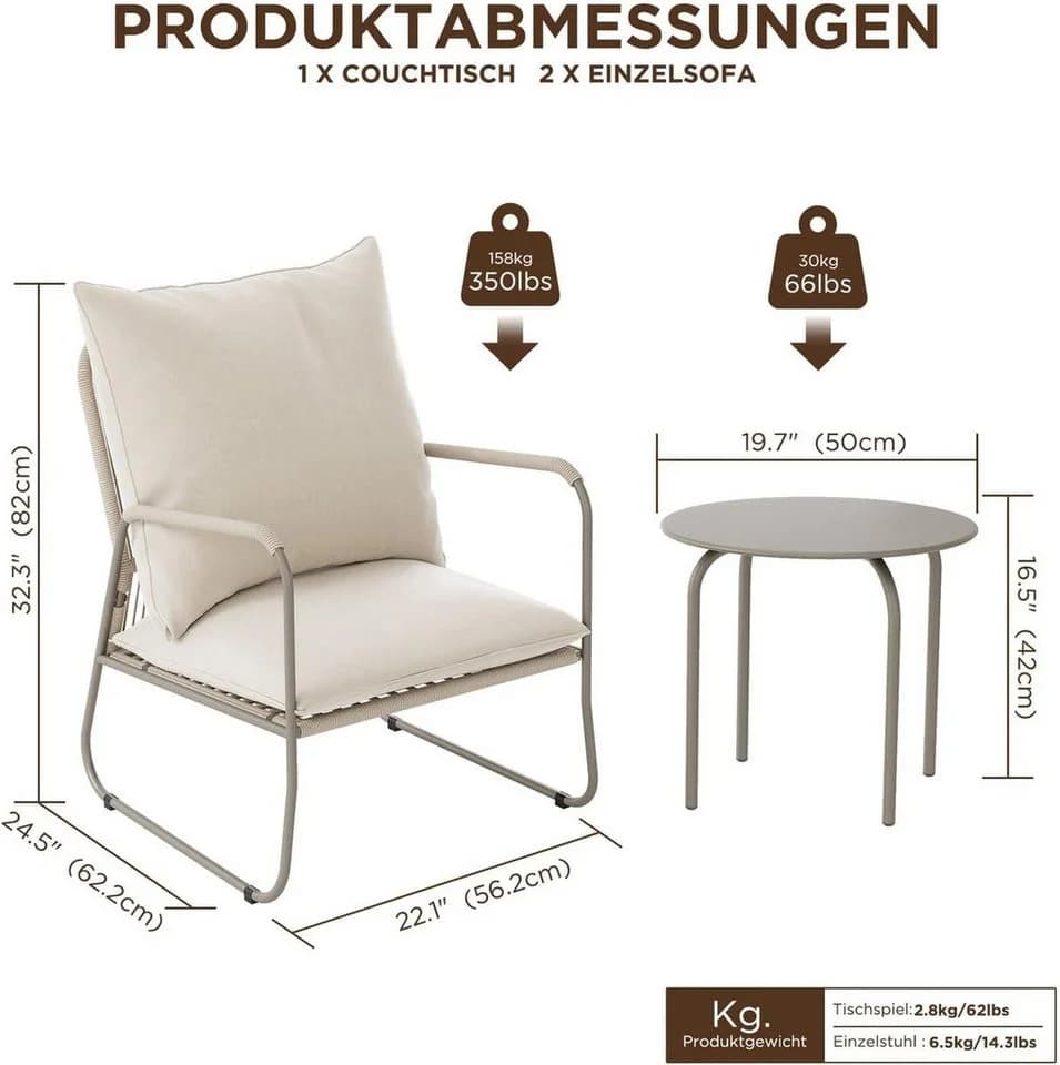 GOTLAND Gartenlounge-Set 3-tlg. Beige PE-Rattan mit Kissen & Tisch - Bild 4