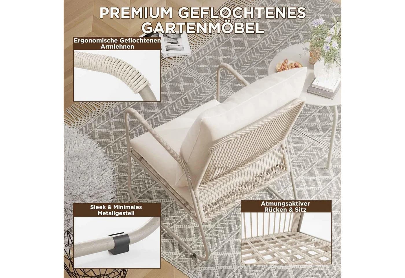 GOTLAND Gartenlounge-Set 3-tlg. Beige PE-Rattan mit Kissen & Tisch - Bild 5