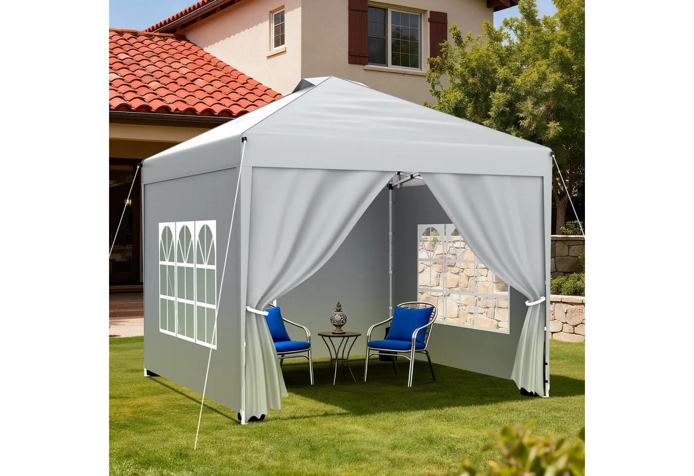 Huracan Faltpavillon Silbergrau 2,5x2,5m mit Seitenwänden - Bild 2