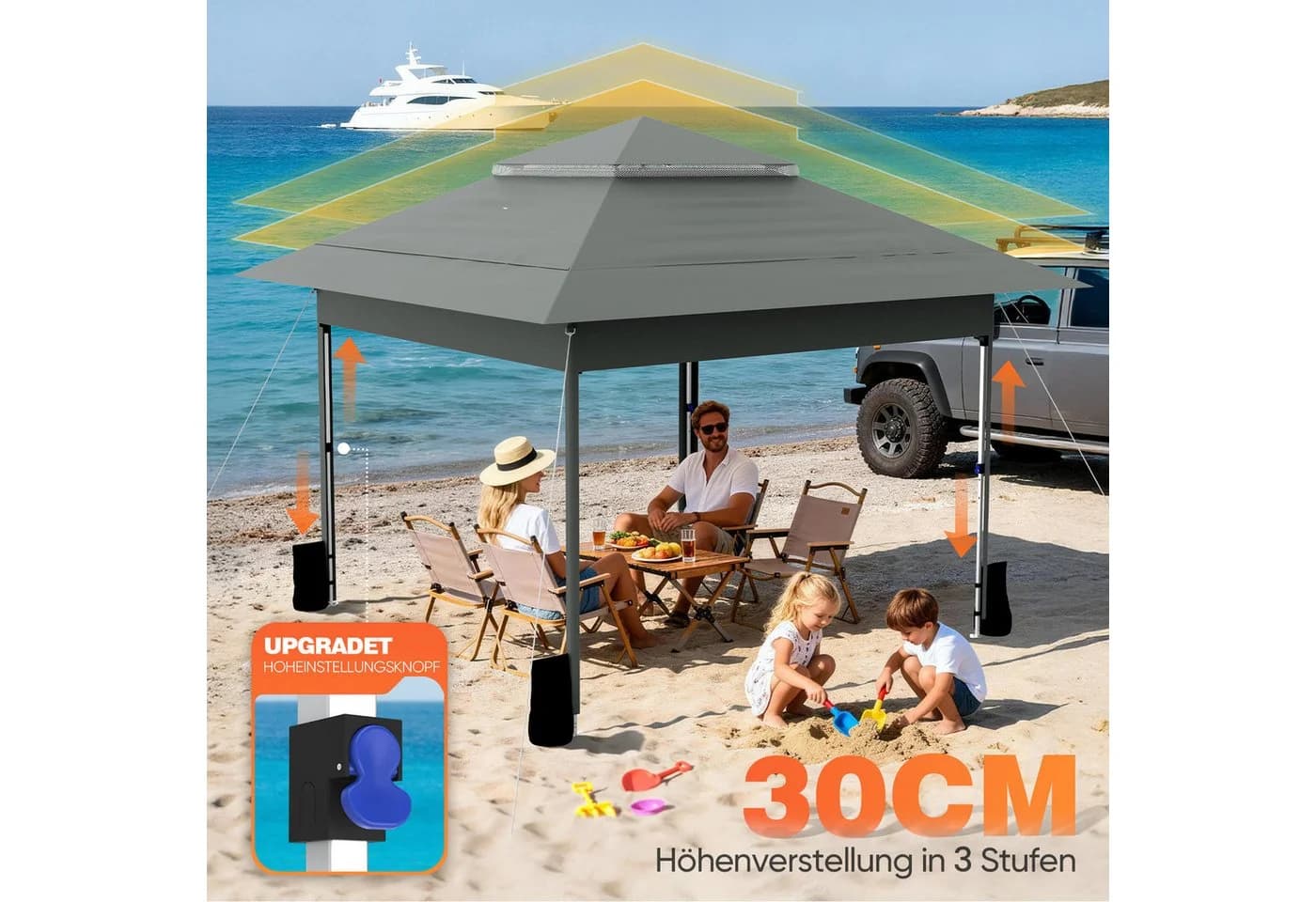 Huracan Faltpavillon 3,6x3,6m mit Moskitonetz Anthrazit - Bild 5