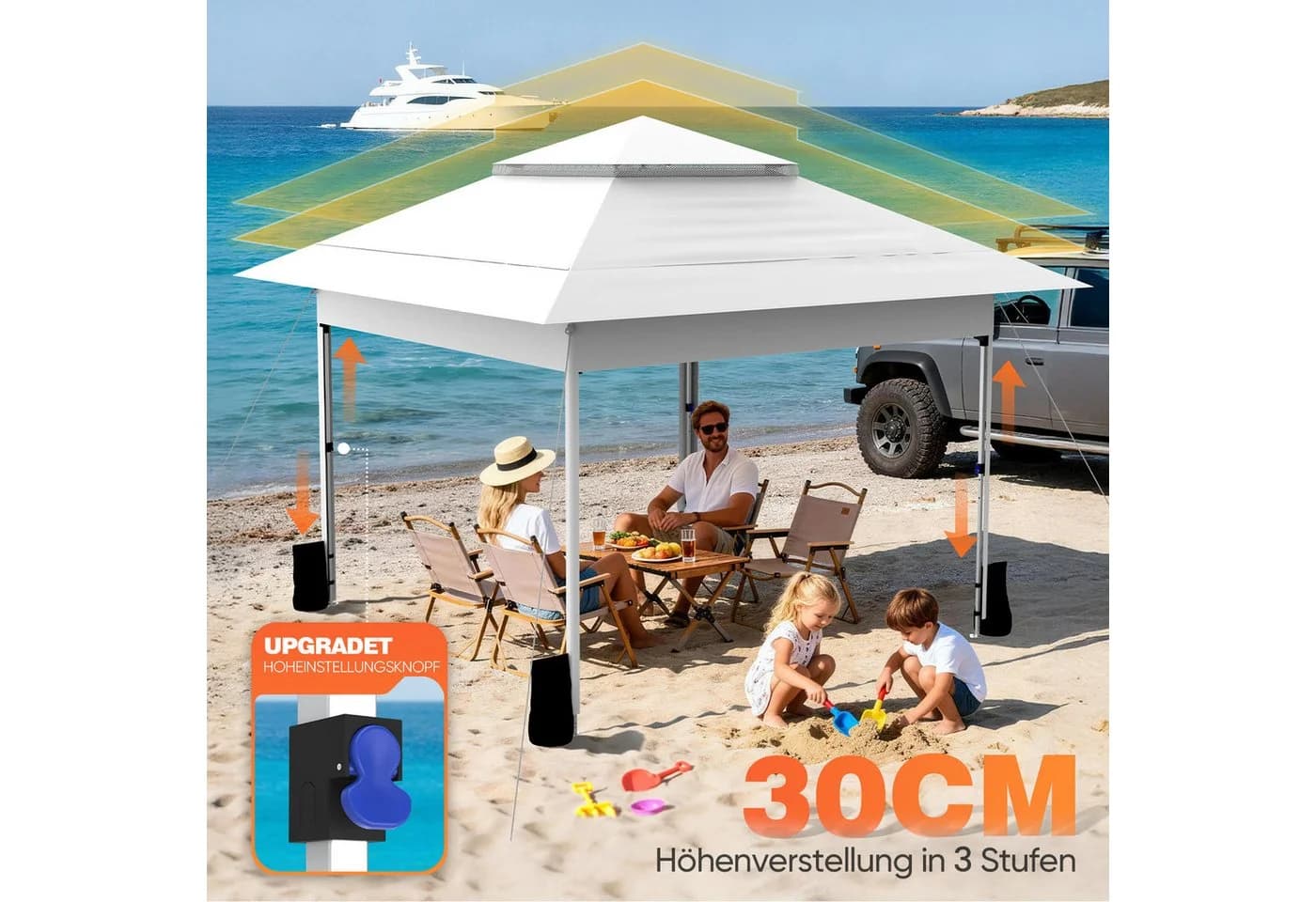 Huracan Faltpavillon 3,6x3,6m Weiß mit One-Touch-Hebesystem - Bild 5