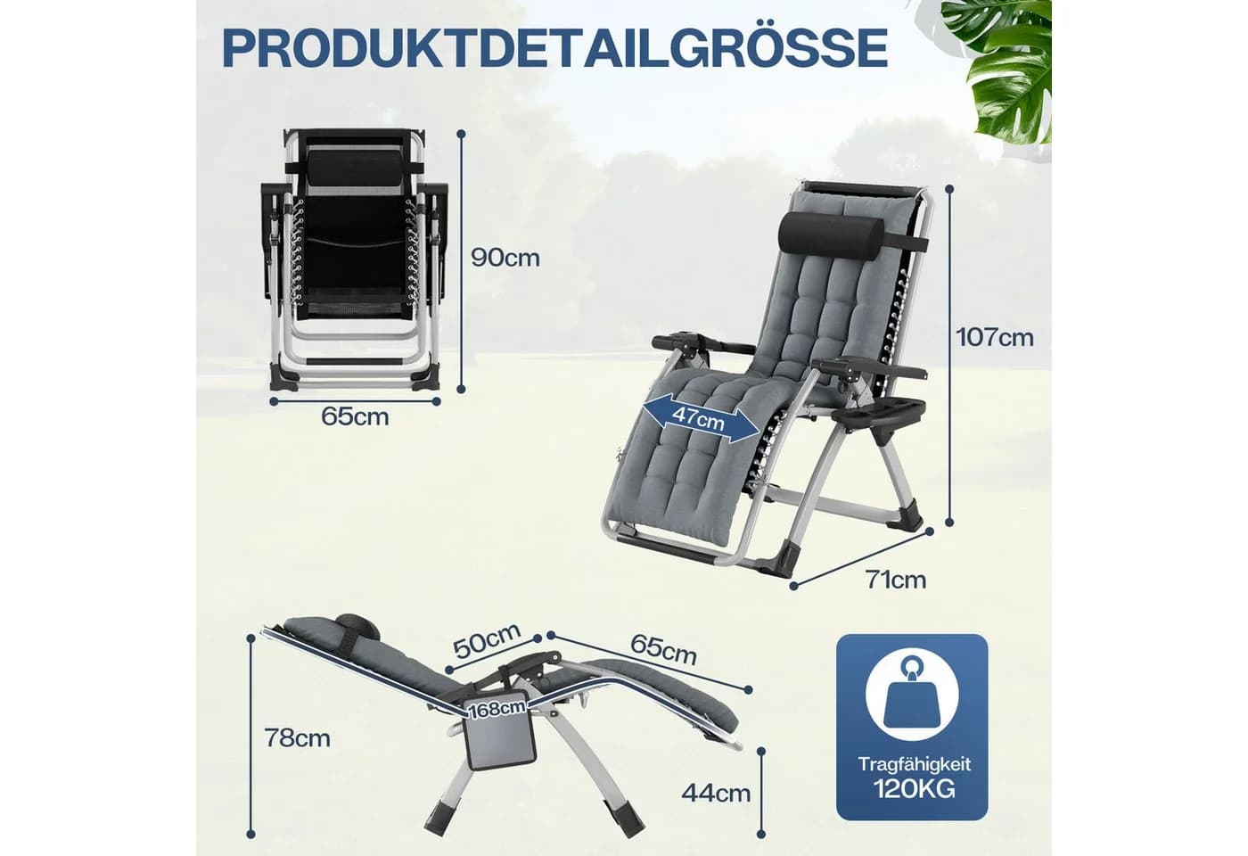 Huracan Gartenliege Klappbar Wetterfest mit Ergonomisches Polster