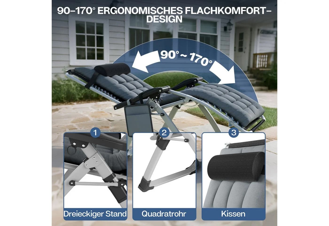Huracan Gartenliege Klappbar Wetterfest mit Ergonomisches Polster - Bild 3