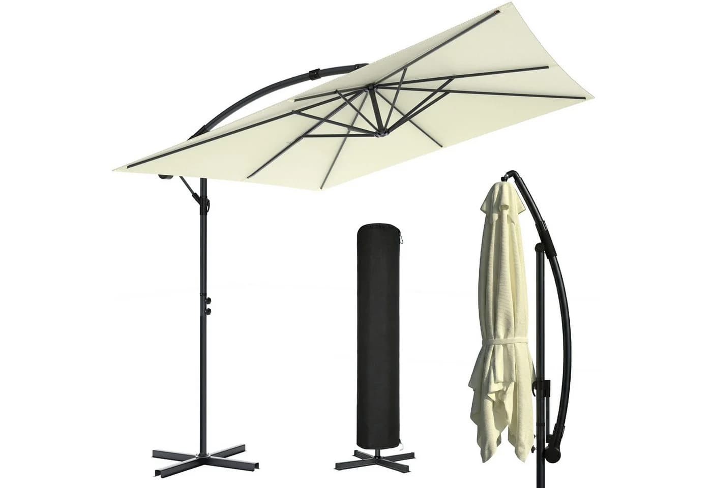 Huracan Sonnenschirm LED Solar Ampelschirm Beige/Anthrazit mit Kurbel - Bild 2