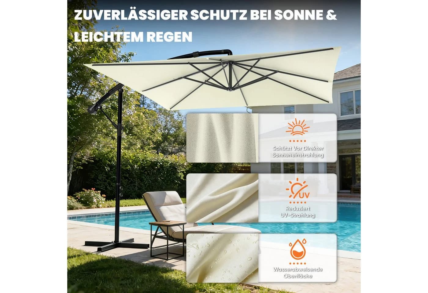 Huracan Sonnenschirm LED Solar Ampelschirm Beige/Anthrazit mit Kurbel - Bild 5