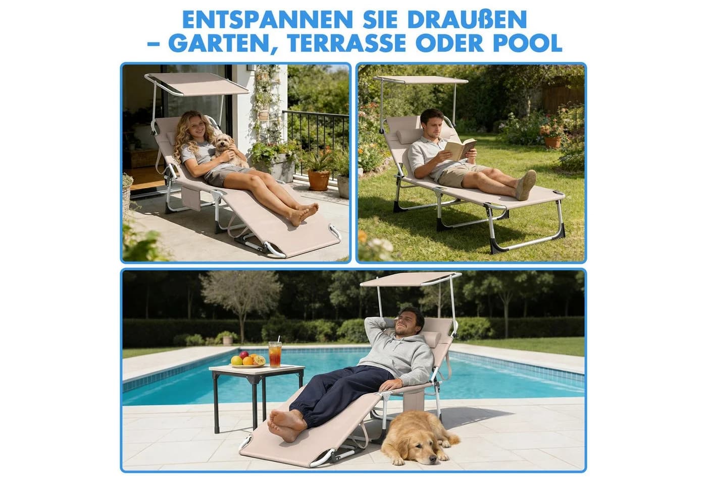Huracan Gartenliege mit Dach & Klappfunktion Beige - Bild 4