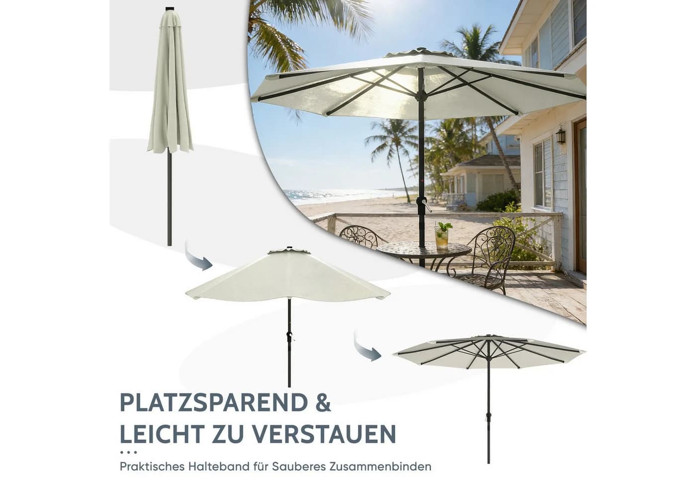 Huracan Sonnenschirm neigbar mit LED Beige 300/350 cm