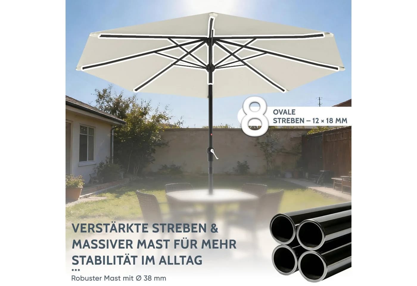 Huracan Sonnenschirm neigbar mit LED Beige 300/350 cm - Bild 4