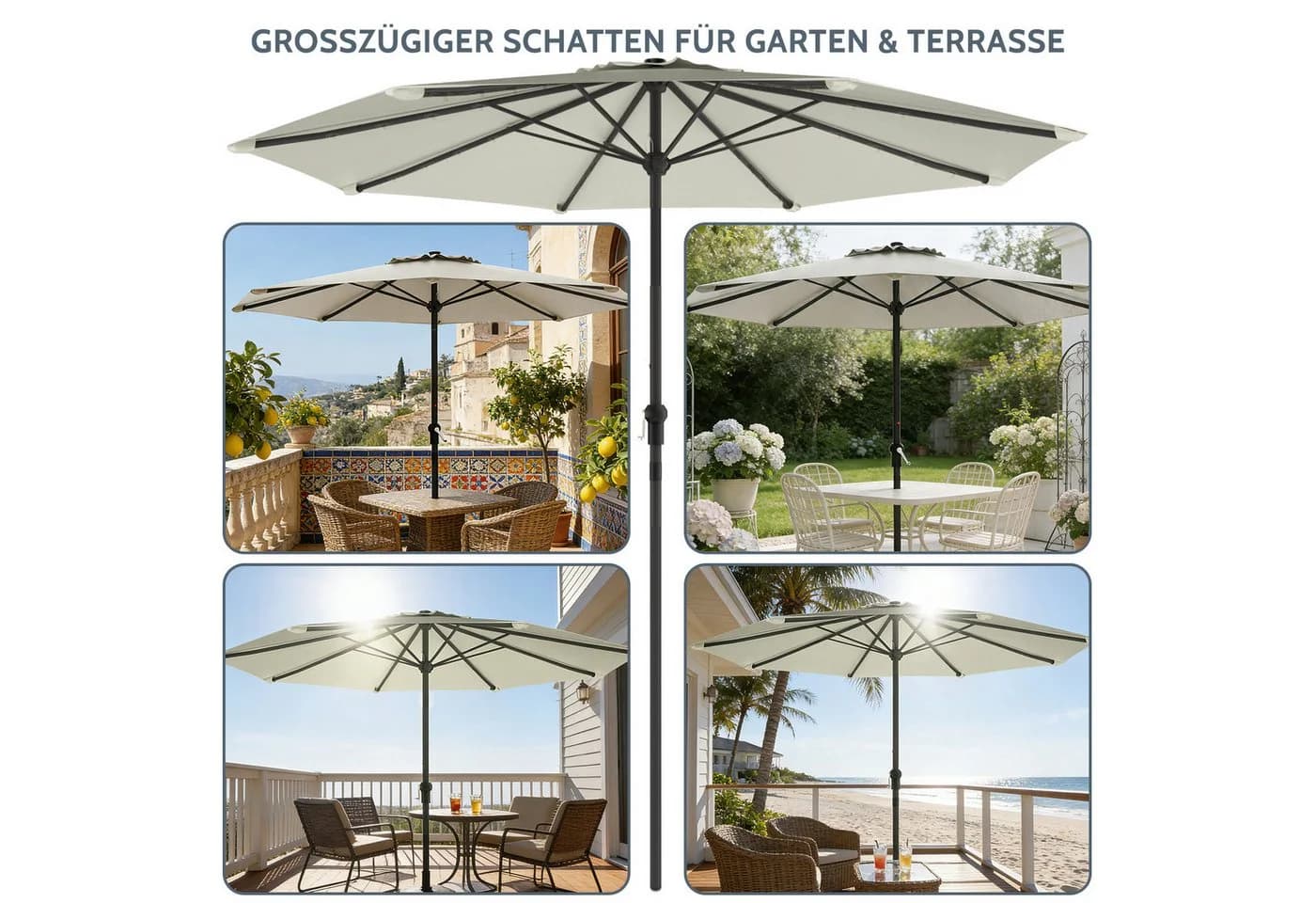 Huracan Sonnenschirm neigbar mit LED Beige 300/350 cm - Bild 5