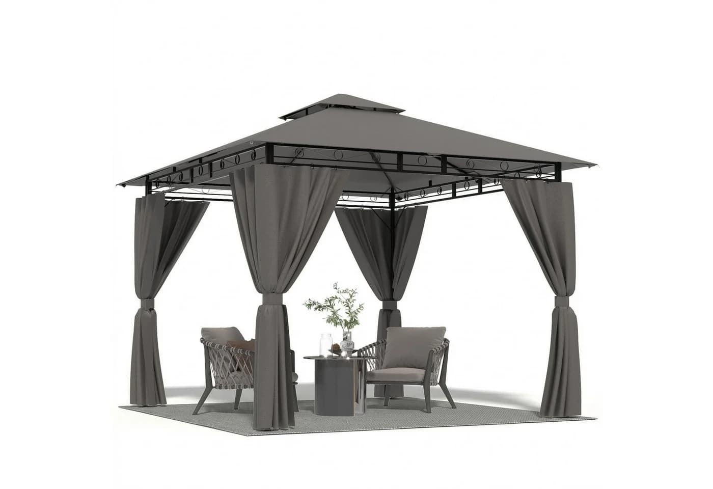 GUNJI Pavillon mit LED-Beleuchtung und UV-Schutz Grau
