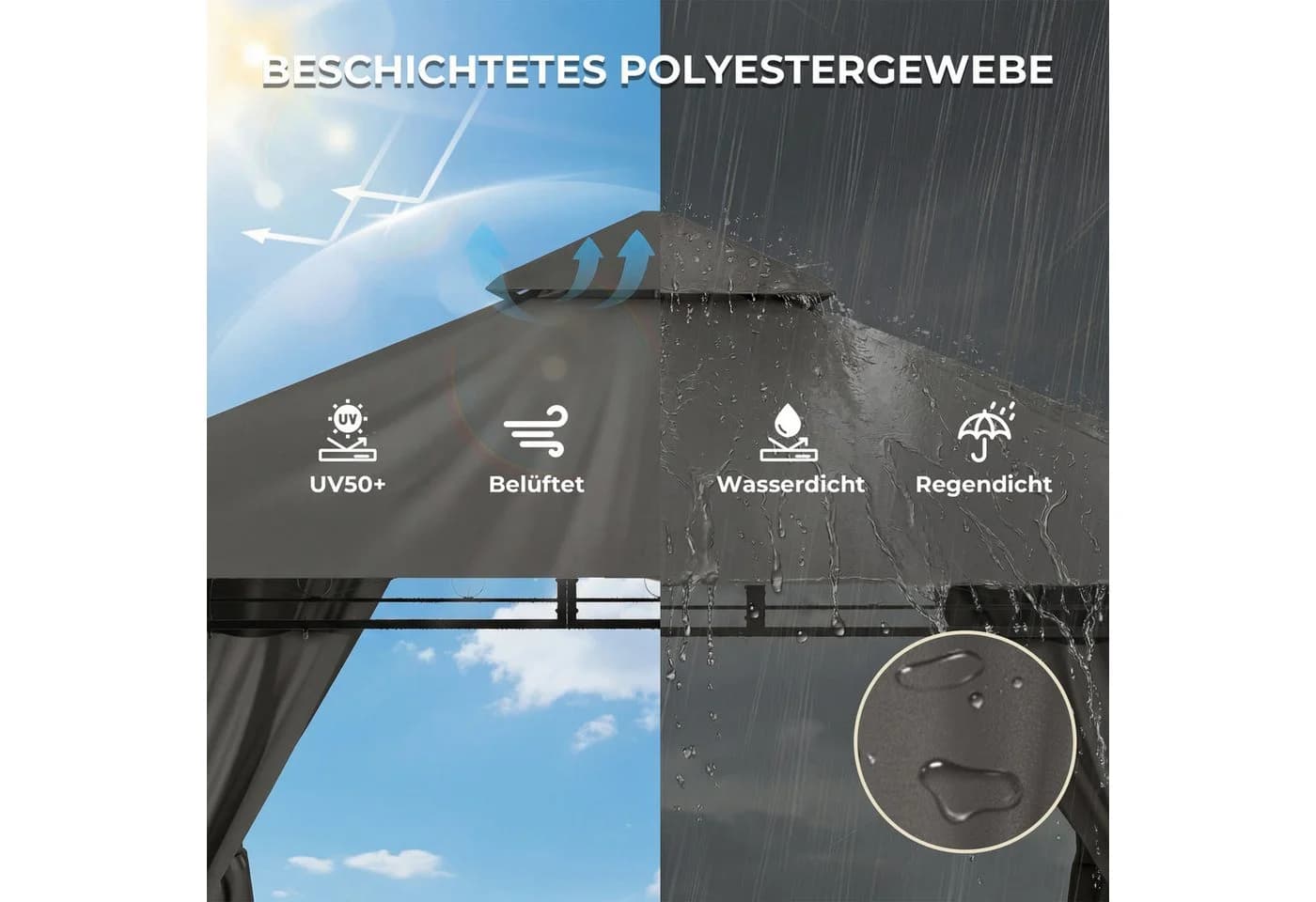 GUNJI Pavillon mit LED-Beleuchtung und UV-Schutz Grau - Bild 4