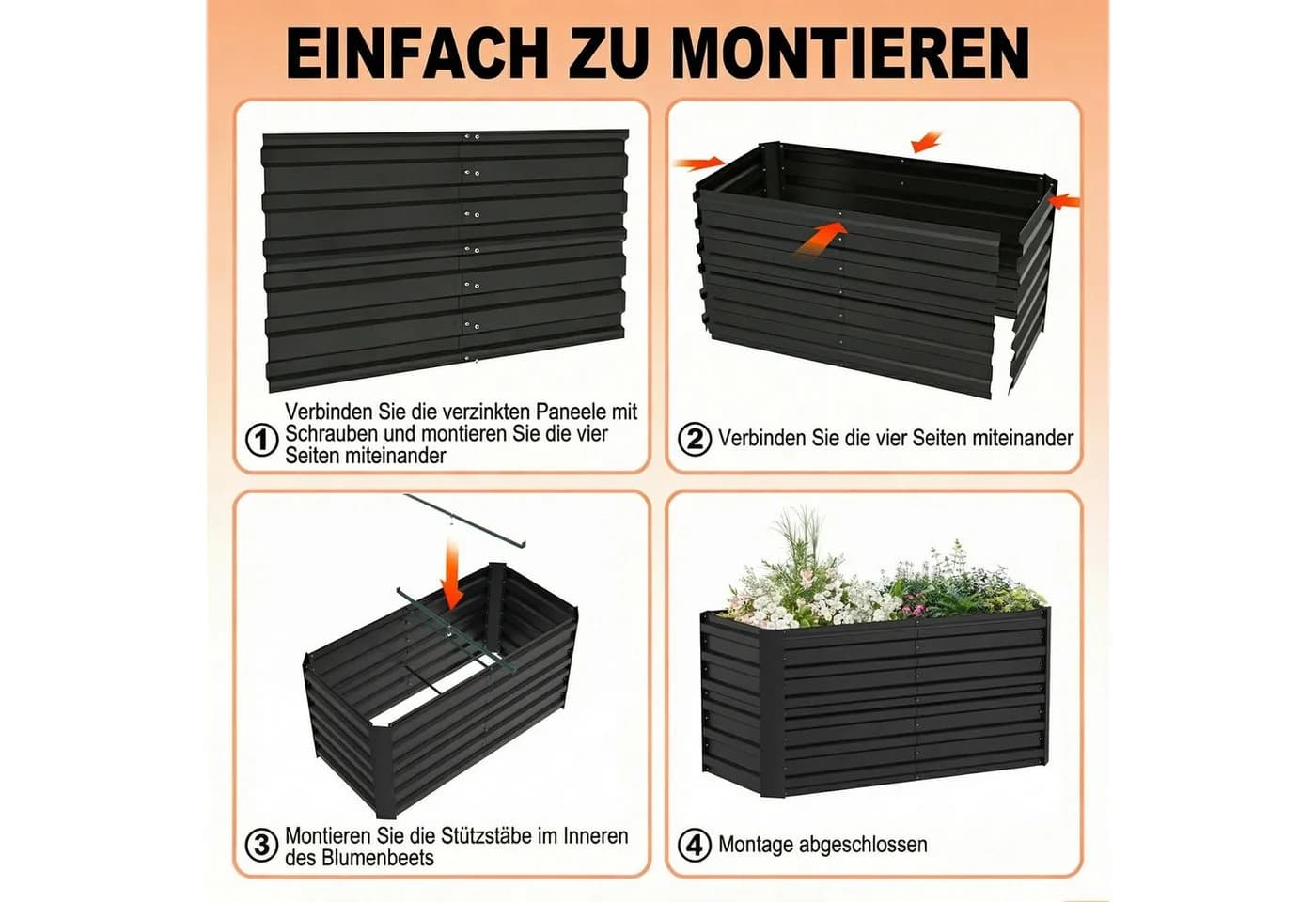 Ferghana Hochbeet Metall Rechteckig Verzinkt Schwarz/Grün/Silber - Bild 3