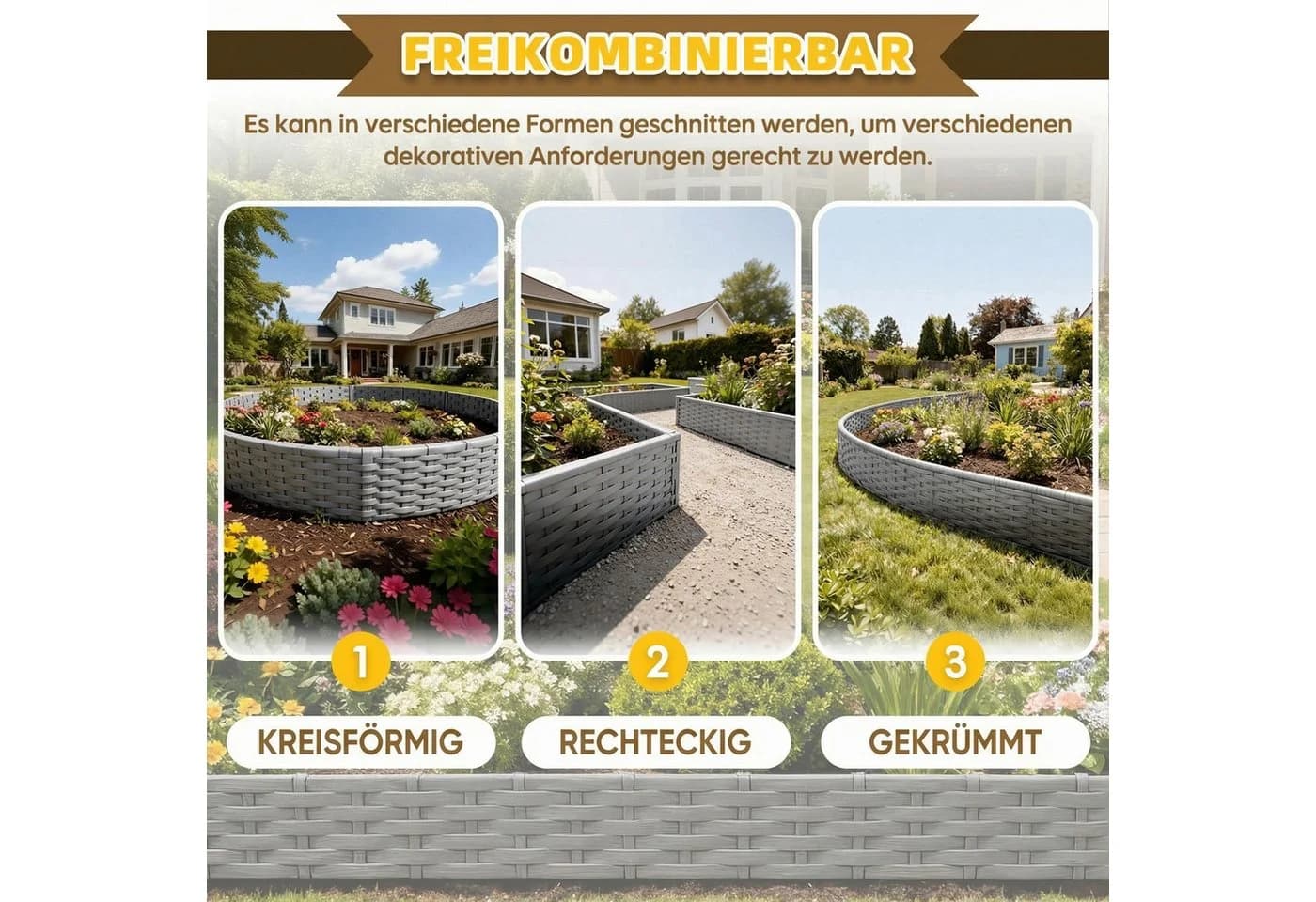 Huracan Beetumrandung Kunststoff Rattan-Optik Grau