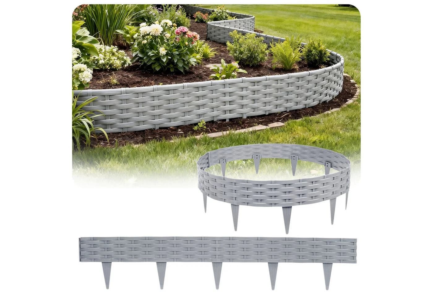 Huracan Beetumrandung Kunststoff Rattan-Optik Grau - Bild 2