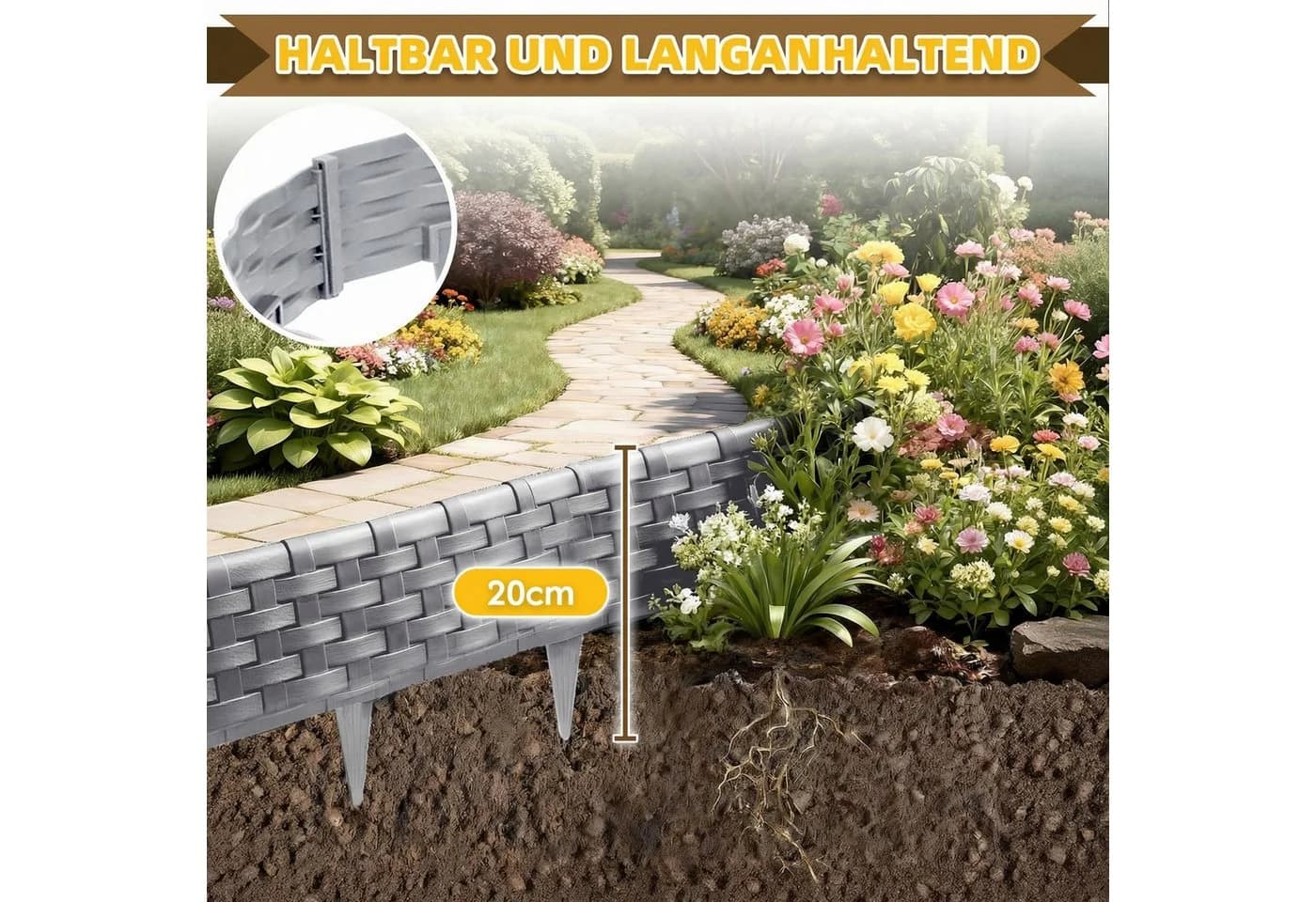 Huracan Beetumrandung Kunststoff Rattan-Optik Grau - Bild 5
