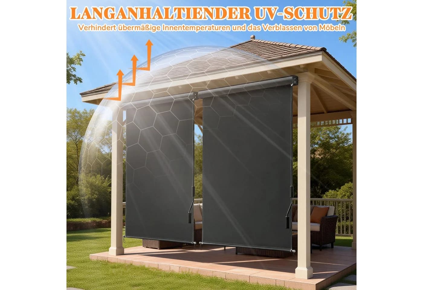 Huracan Senkrechtmarkise mit Handkurbel Anthrazit UV-Schutz - Bild 4