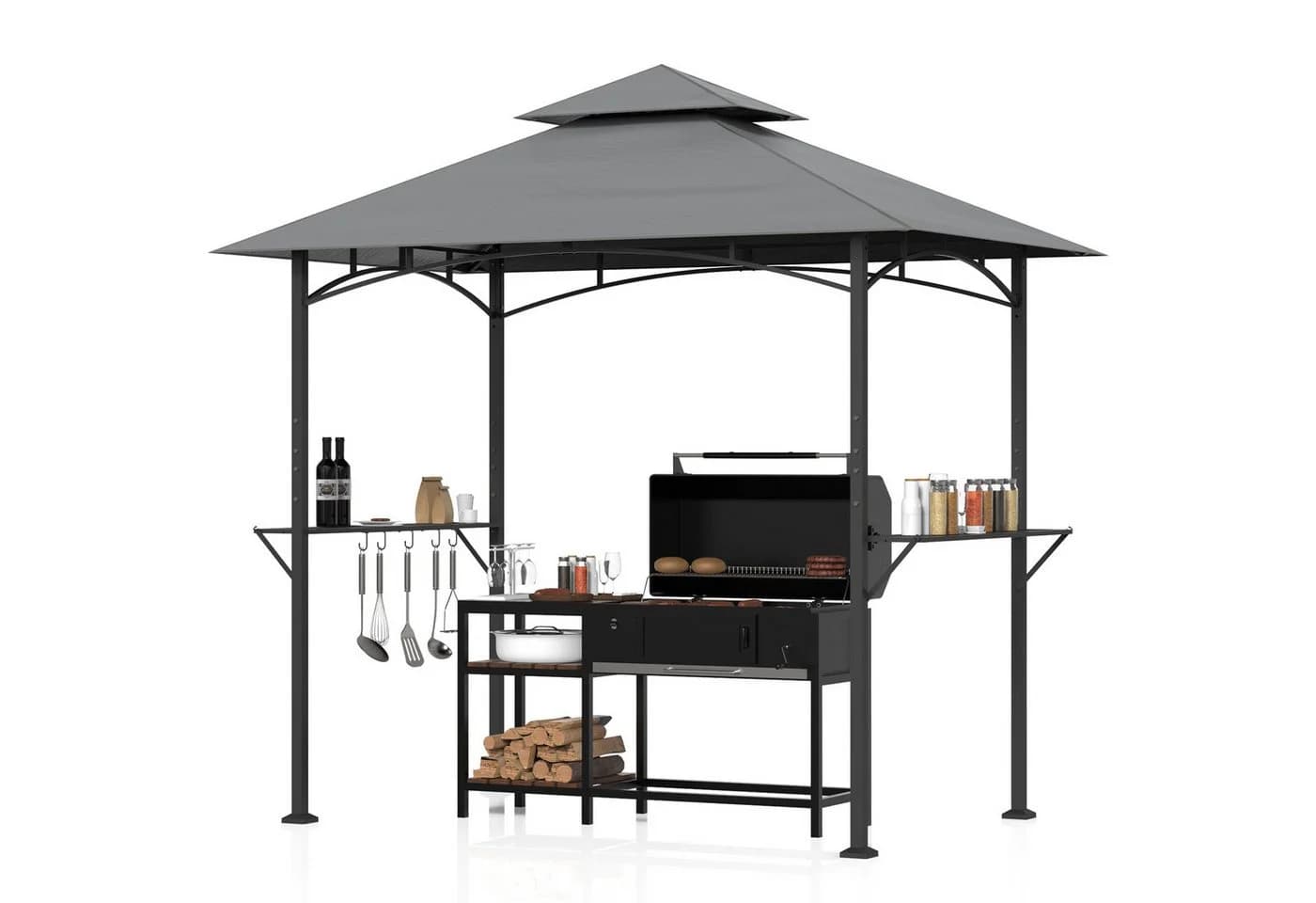 Huracan Grillpavillon Grau mit Doppeldach & Ablageflächen - Bild 2