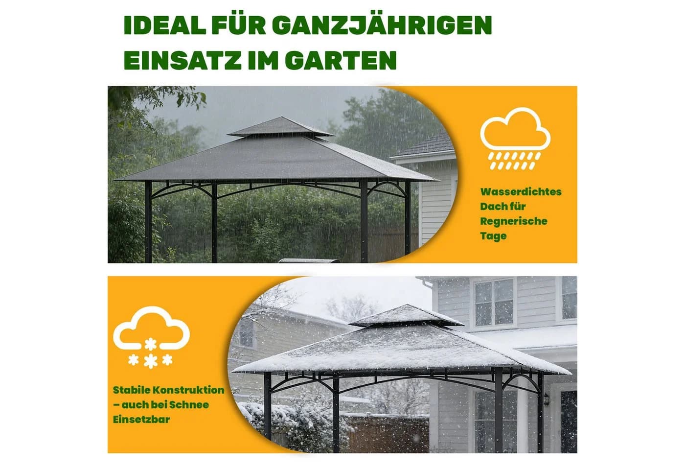 Huracan Grillpavillon Grau mit Doppeldach & Ablageflächen - Bild 5
