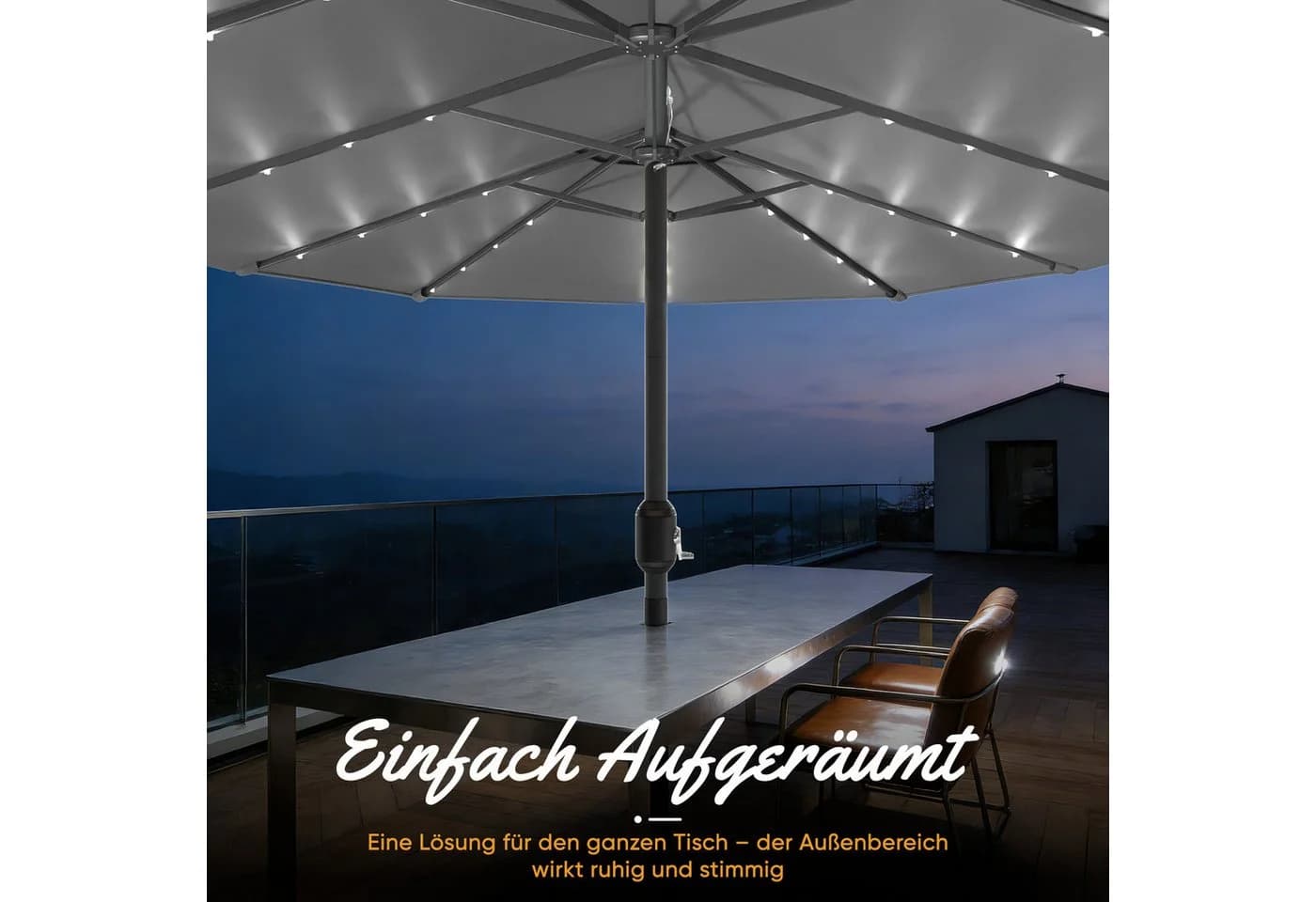 Huracan Sonnenschirm Doppelschirm Dunkelgrau UPF 50+ LED Optional - Bild 3