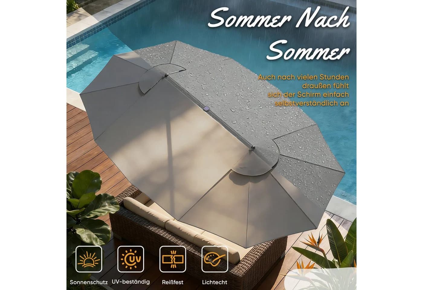 Huracan Sonnenschirm Doppelschirm Dunkelgrau UPF 50+ LED Optional - Bild 5