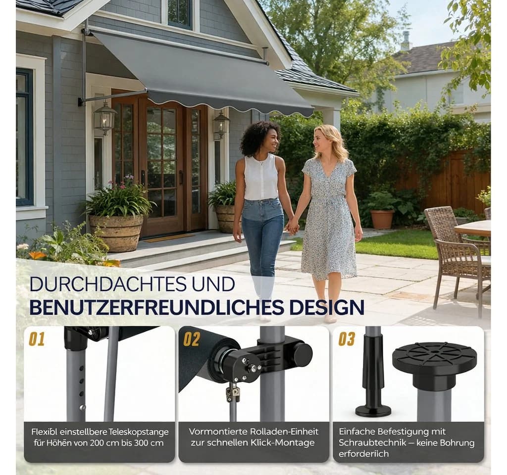 Ferghana Klemmmarkise Ohne Bohren Höhenverstellbar Grau - Bild 3