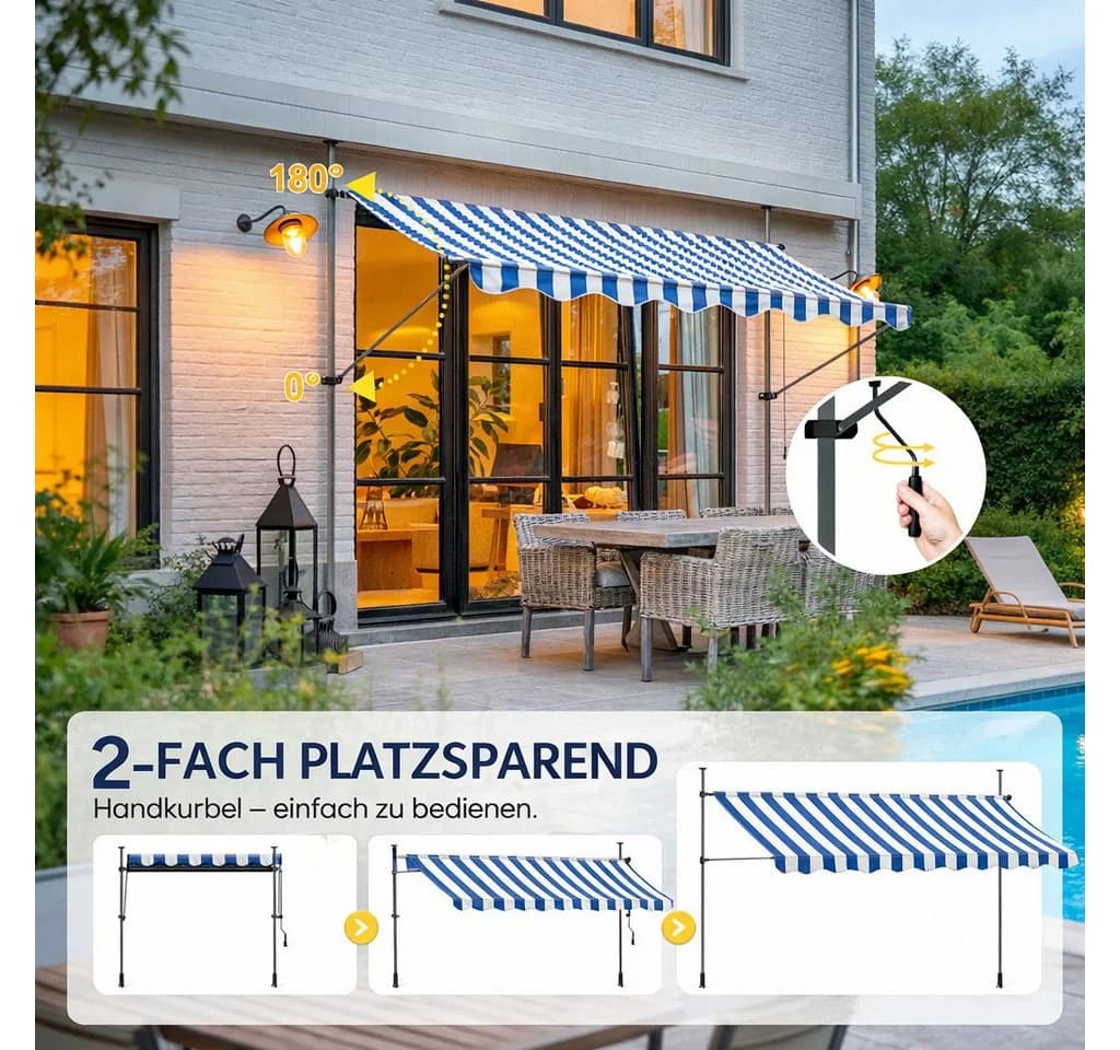 Ferghana Klemmmarkise Blau-Weiß Streifen Ohne Bohren - Bild 4