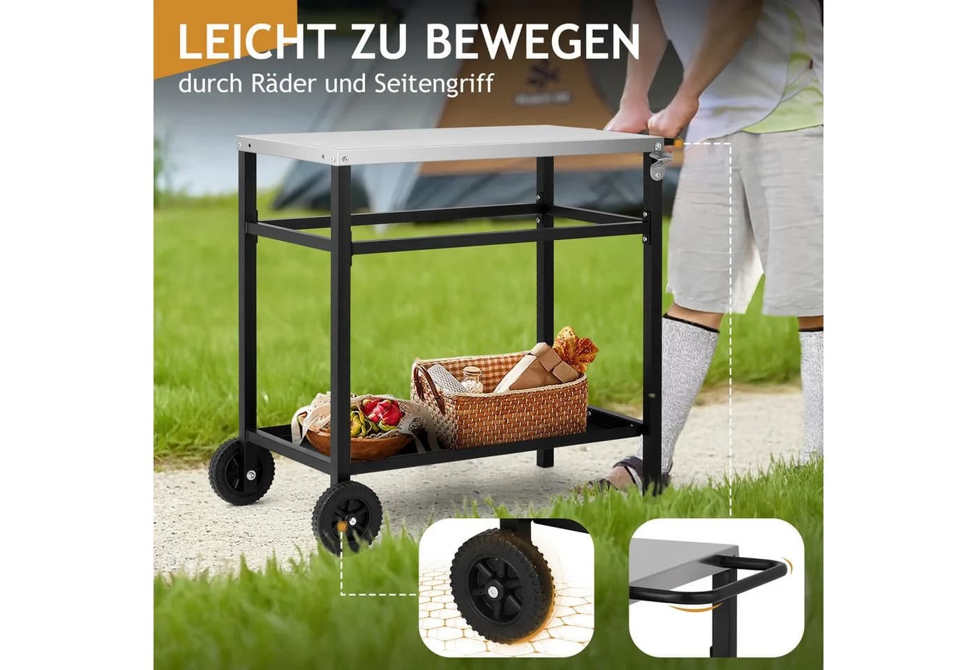 LALAHO Grillwagen Edelstahl mit Stauraum und Rollen - Bild 3