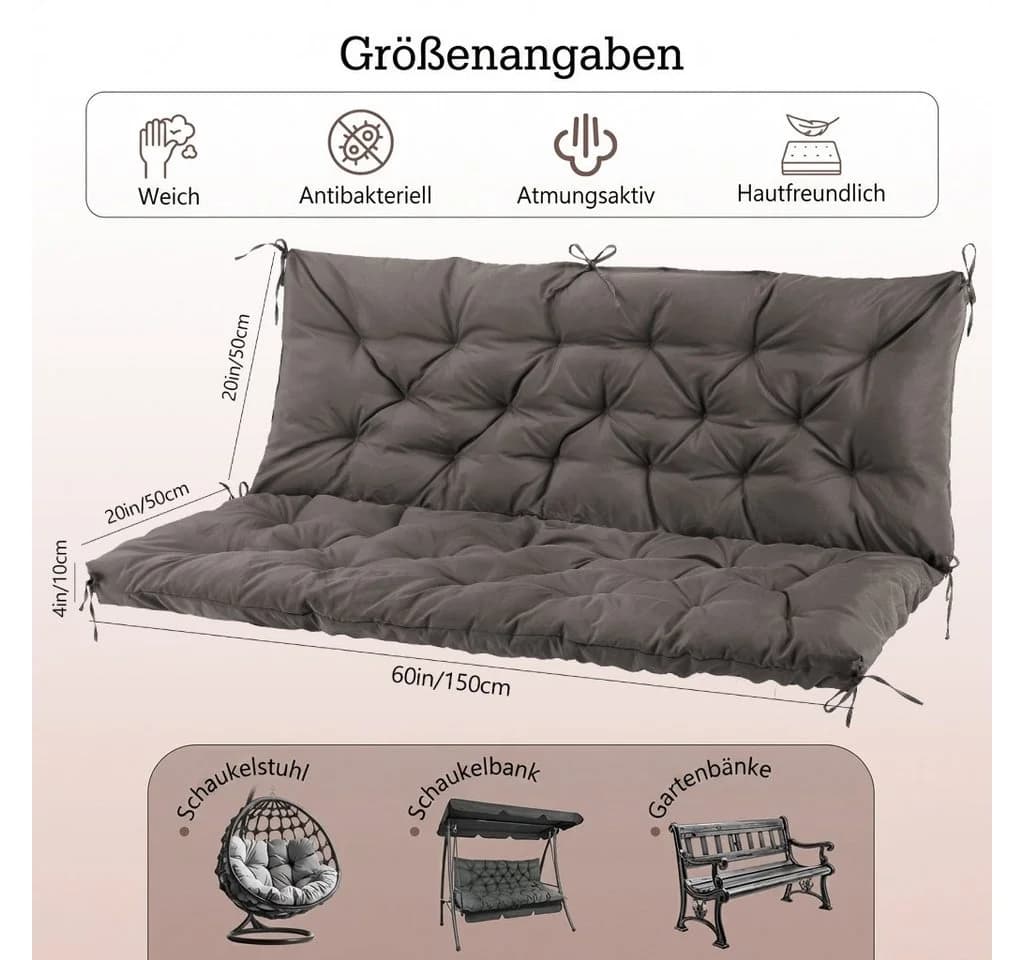 NACATIN Auflagekissen Hollywoodschaukel Grau Wasserdicht