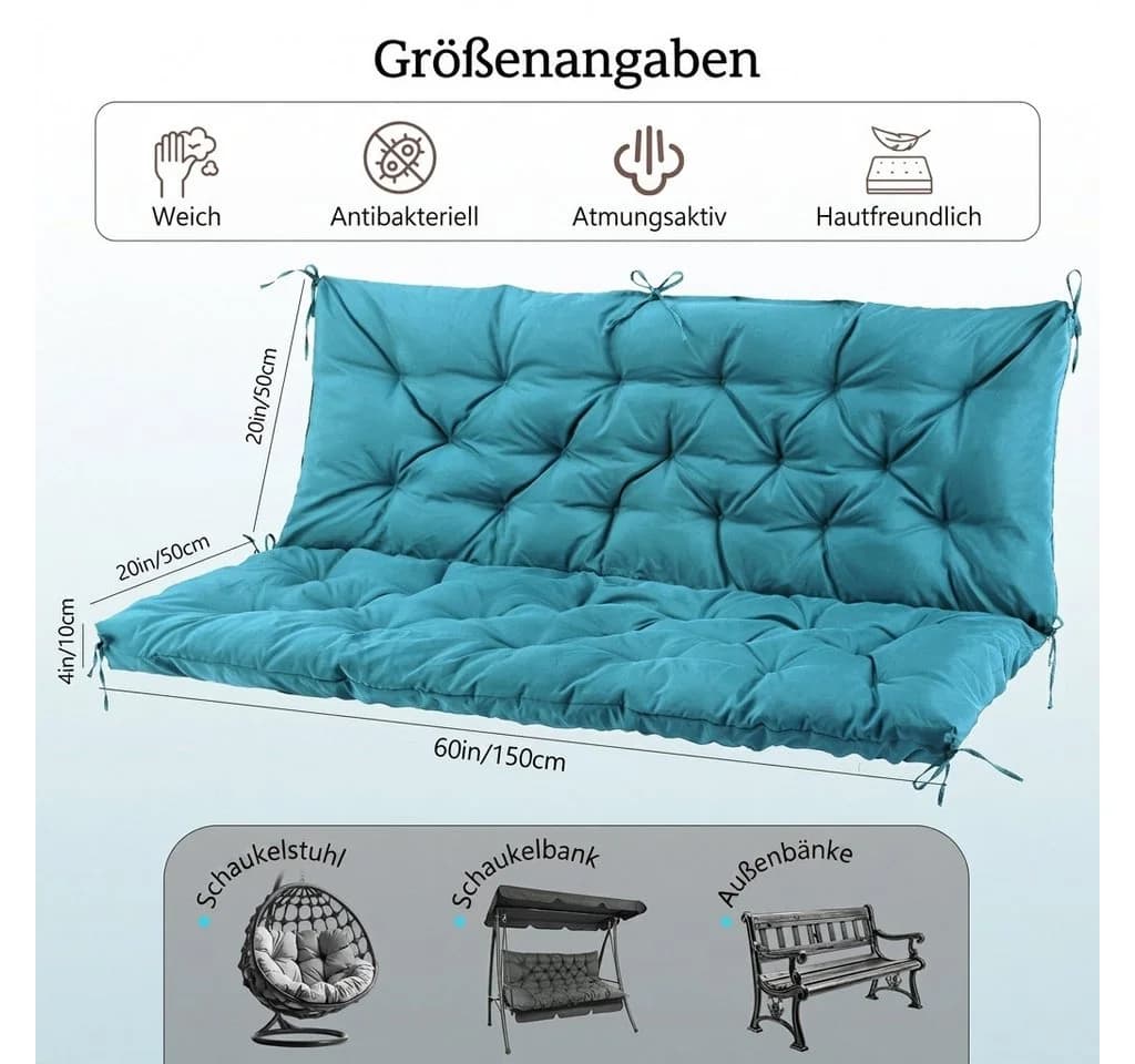 NACATIN Auflagekissen Hollywoodschaukel wasserdicht rutschfest blau