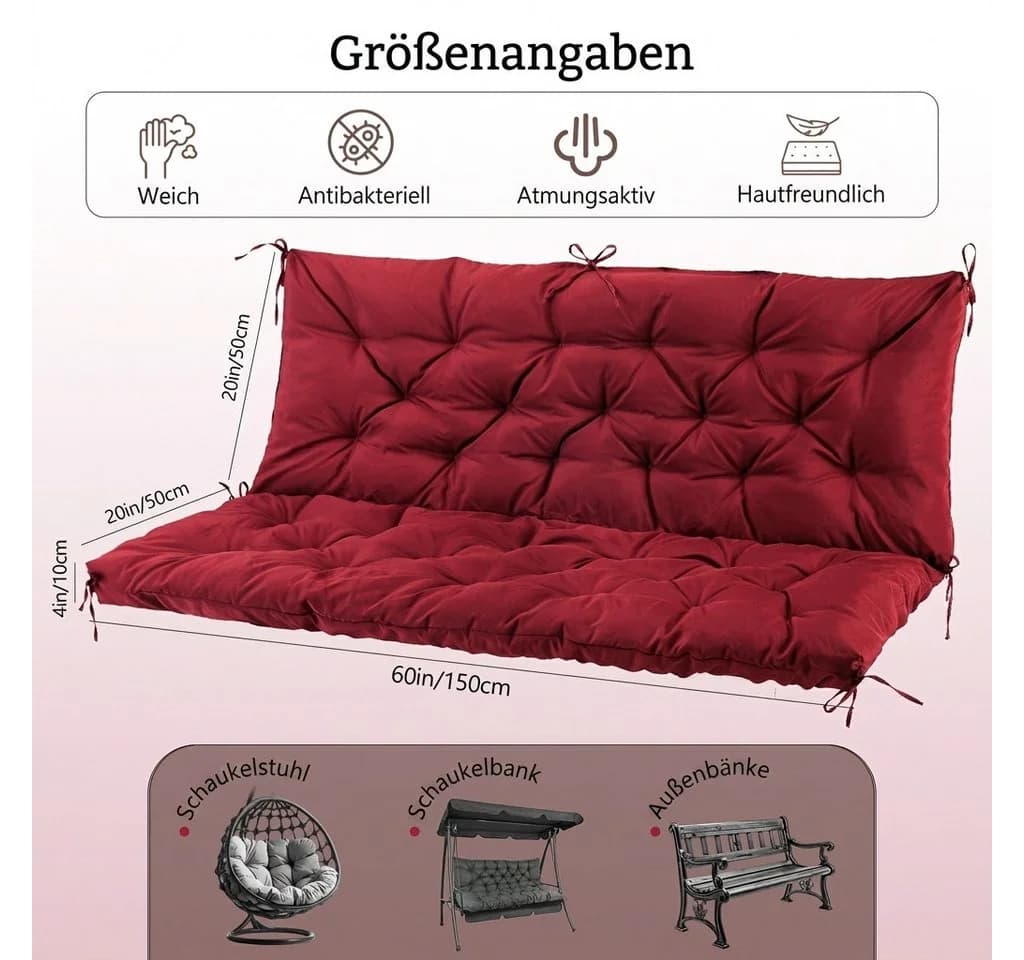 NACATIN Auflagekissen Hollywoodschaukel wasserdicht rot
