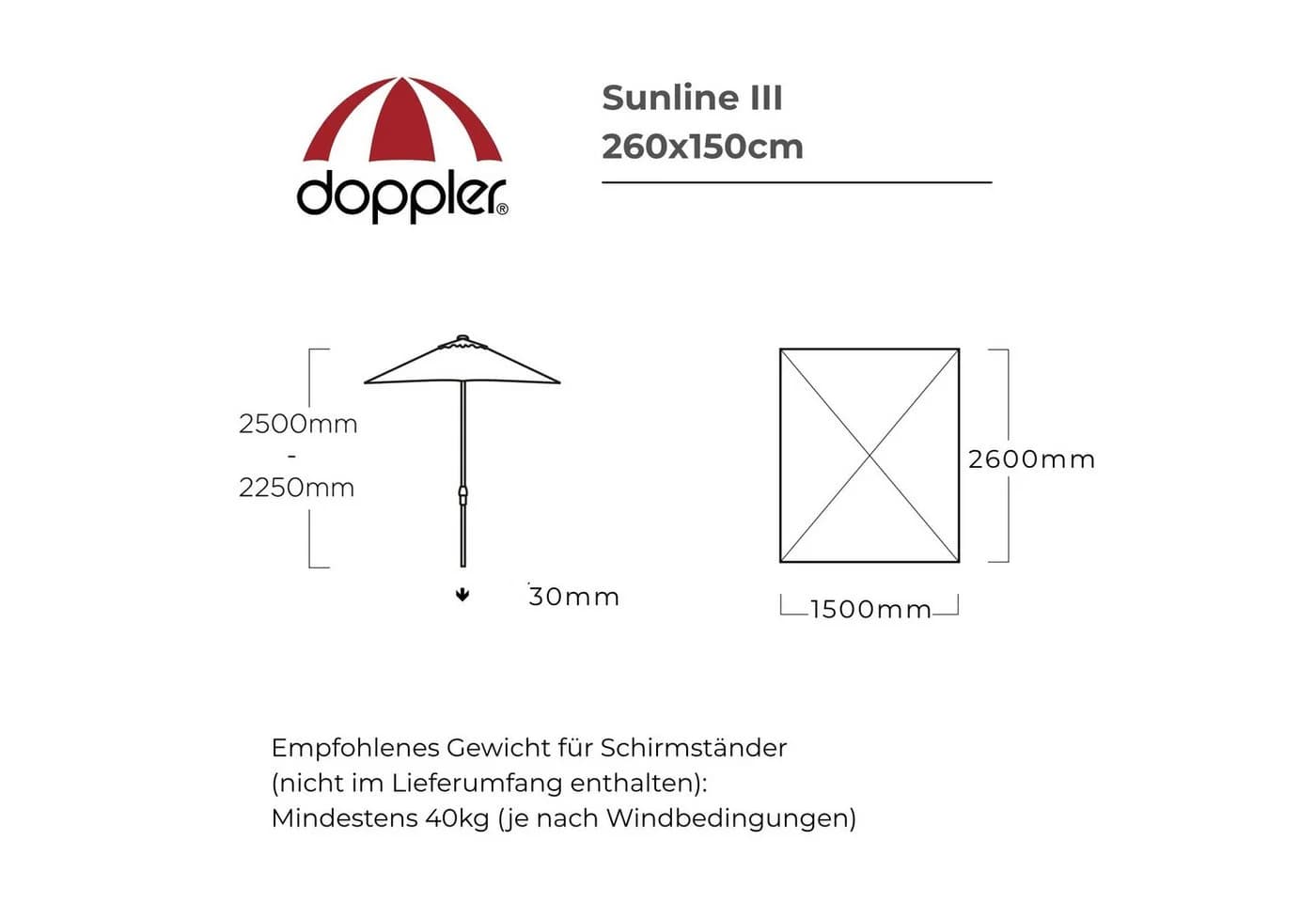 Doppler Sonnenschirm GS Sunline III Rechteckig Anthrazit - Bild 3